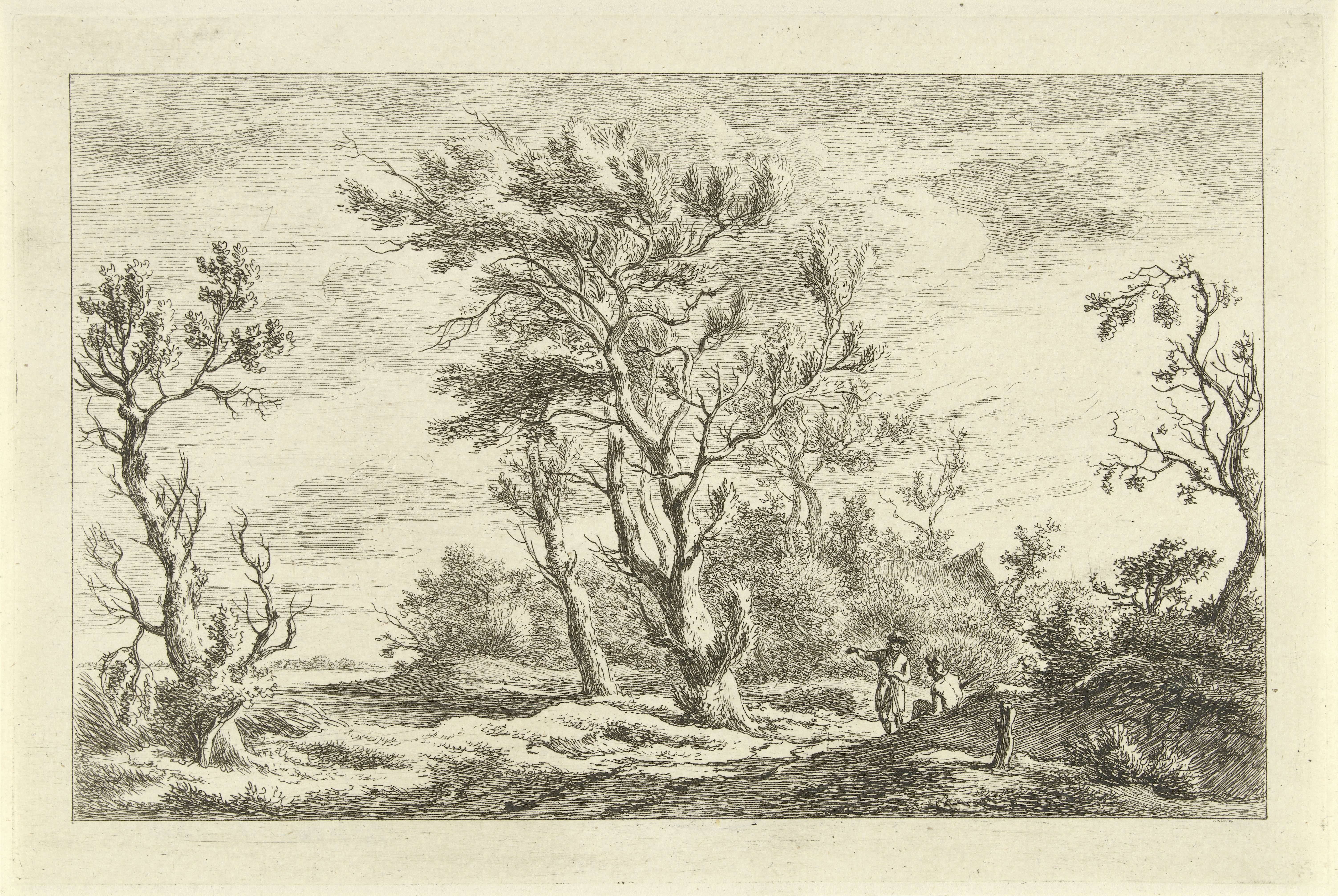 Reizigers in een landschap