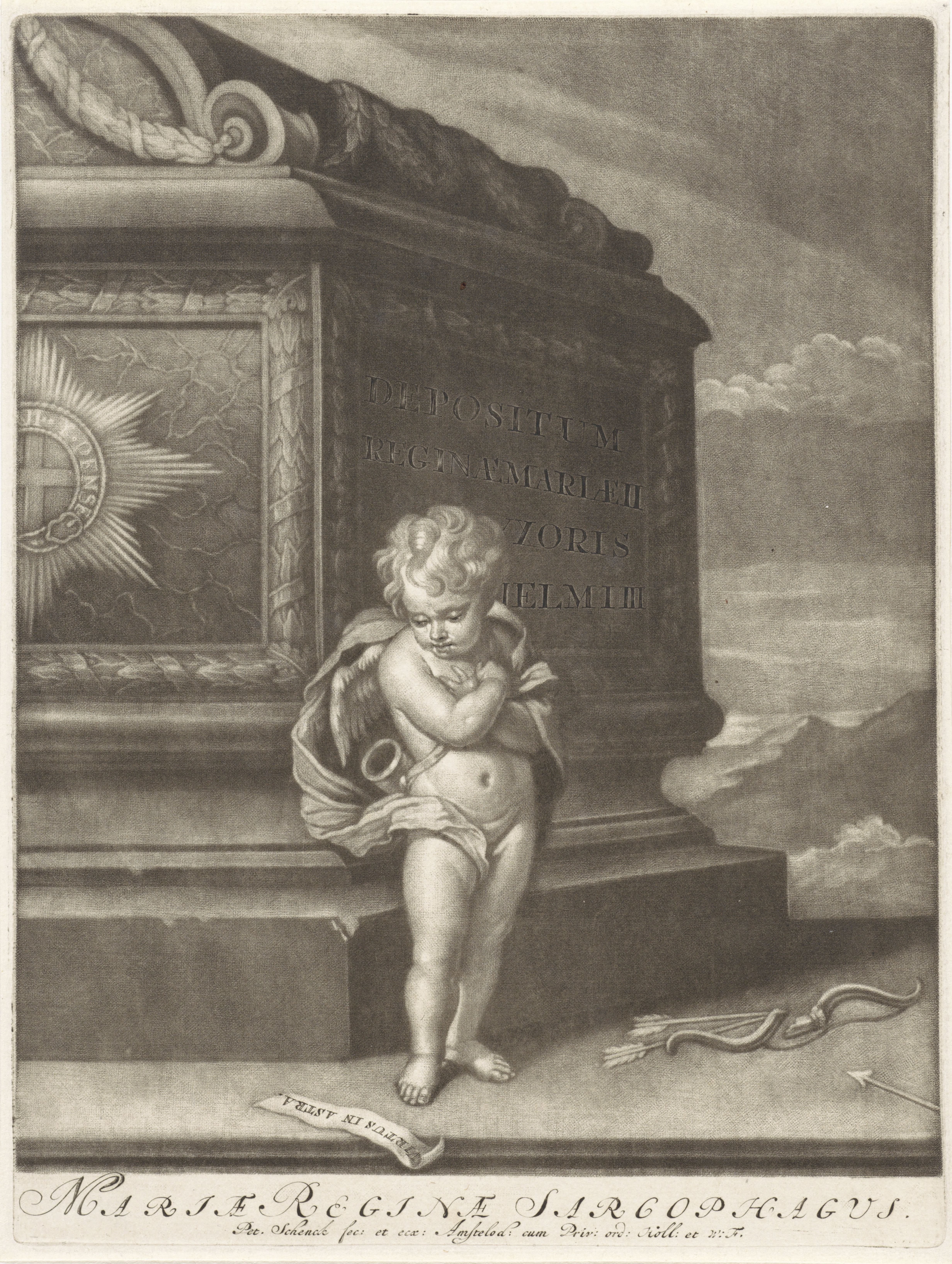 Zinneprent ter nagedachtenis aan Maria Stuart, 1695