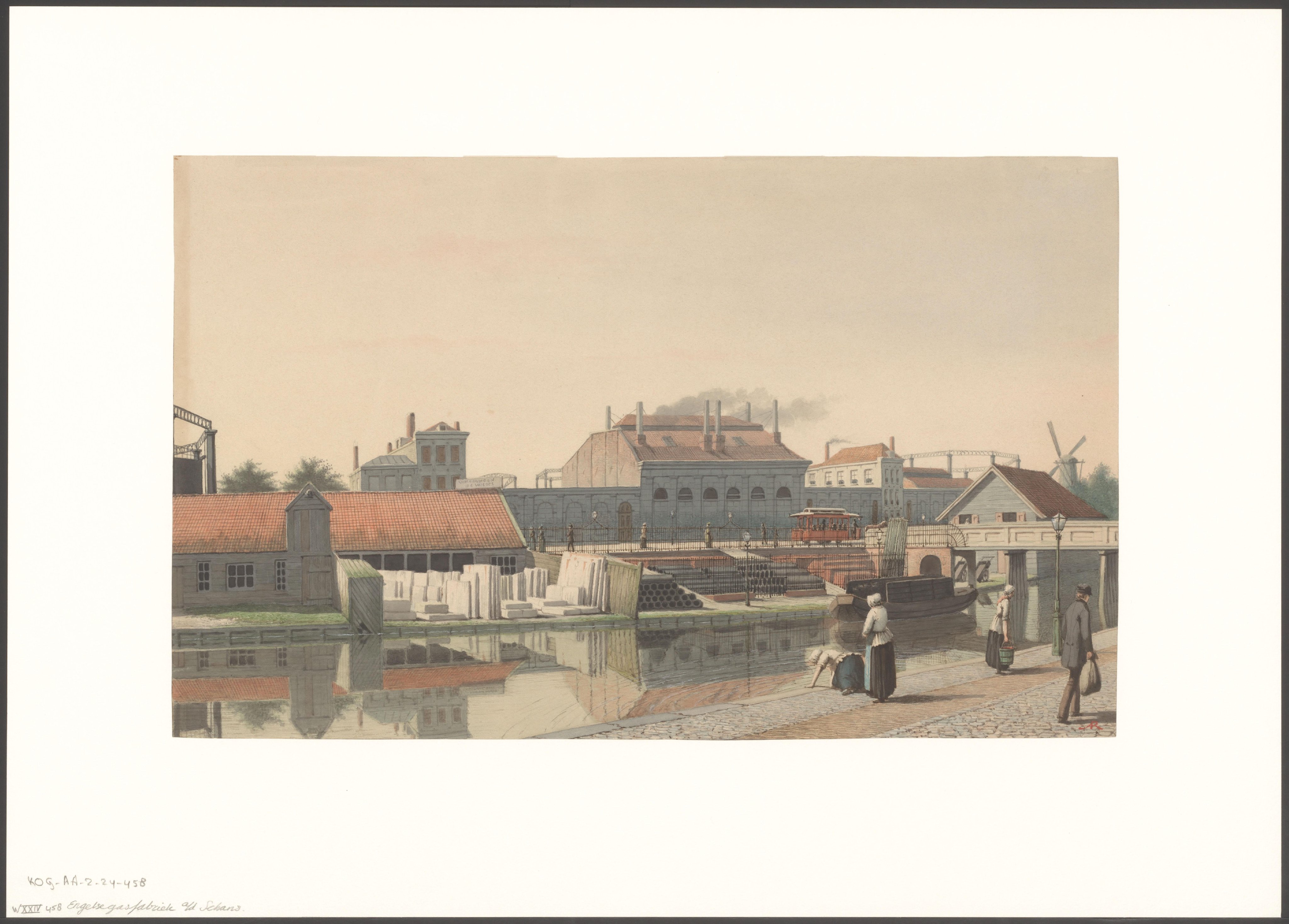 Gezicht op de Oude Engelse Gasfabriek aan de Schans, tegenover de Elandsstraat