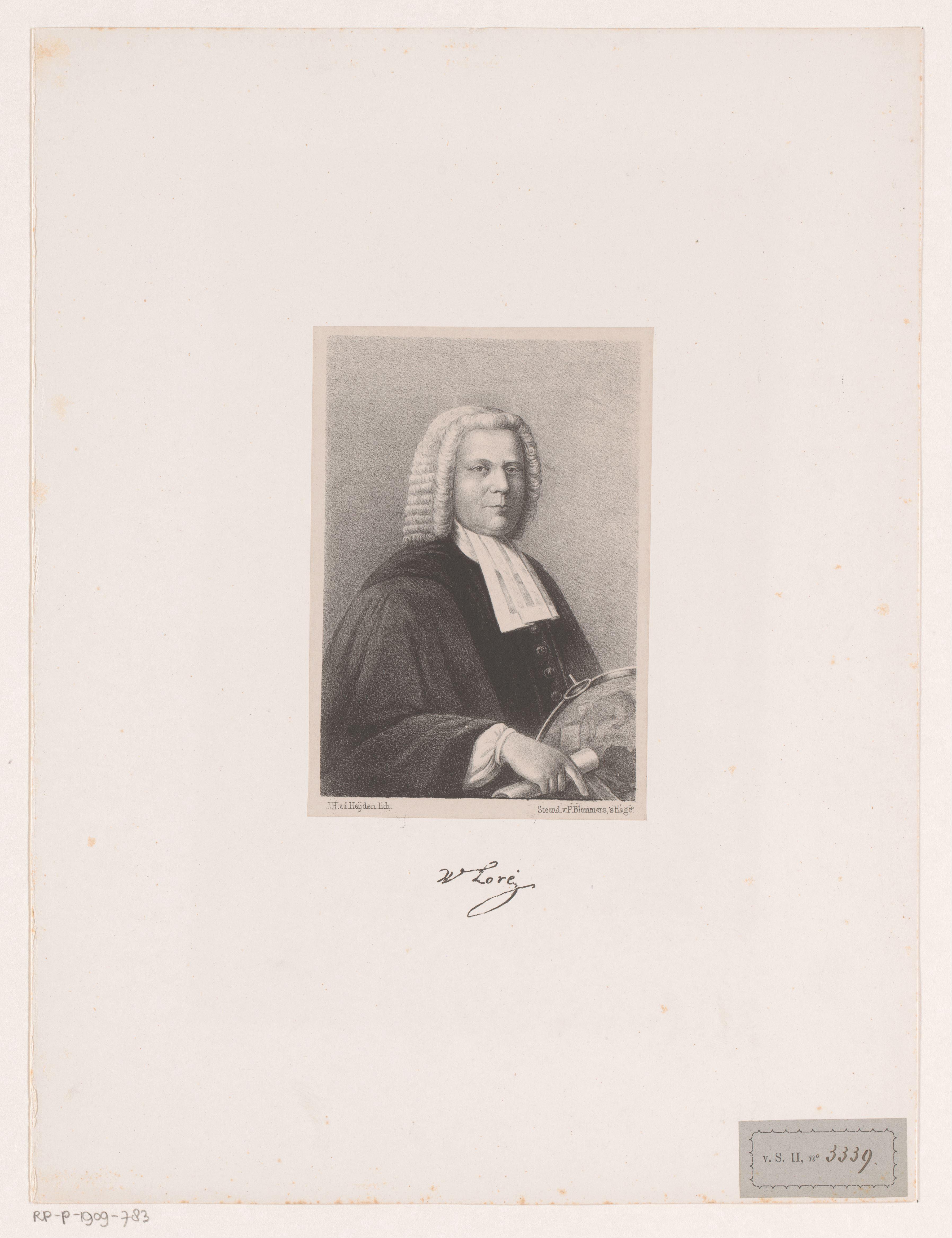 Portret van landmeter en hoogleraar in de wiskunde W. Loré
