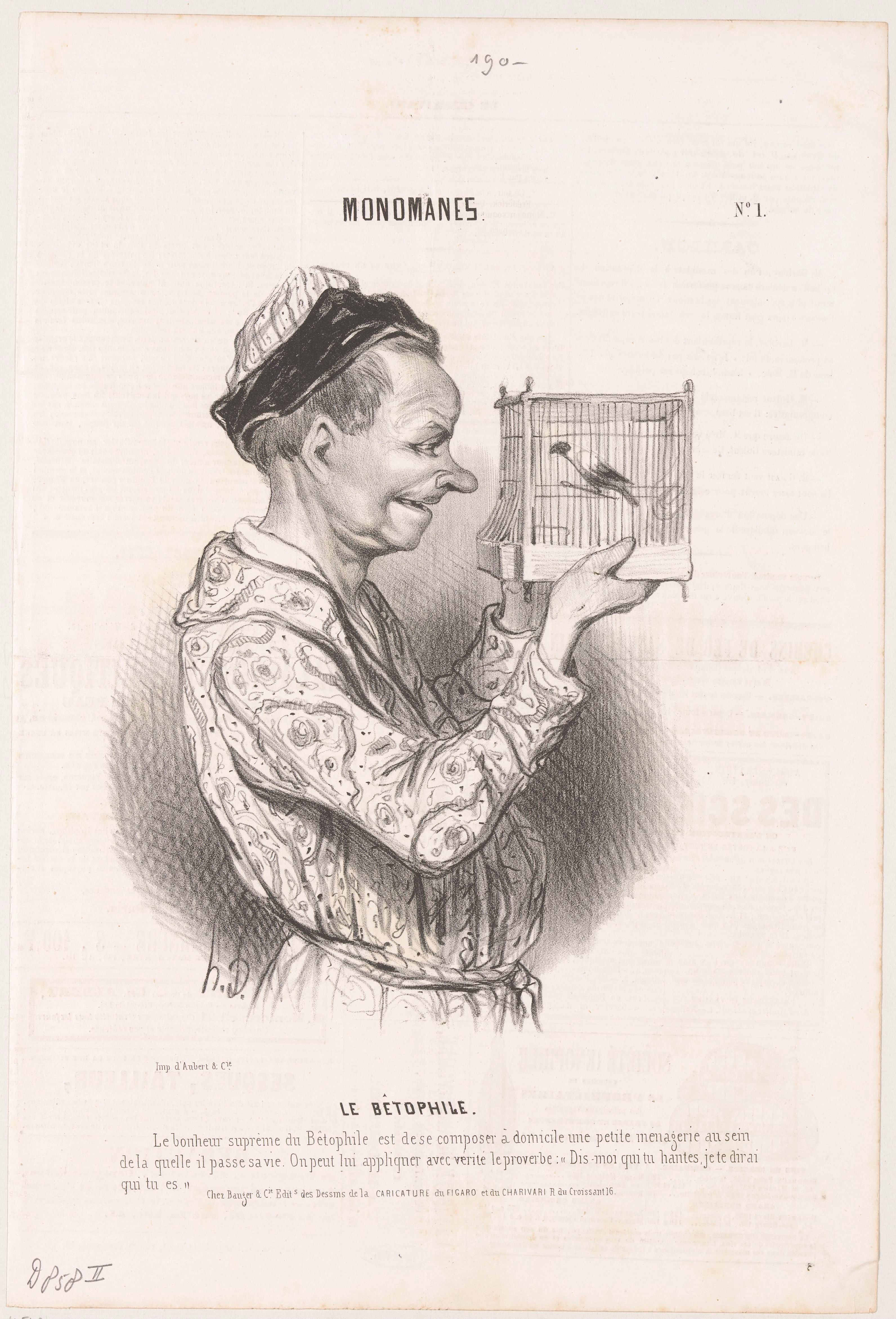 Man met vogel in vogelkooi