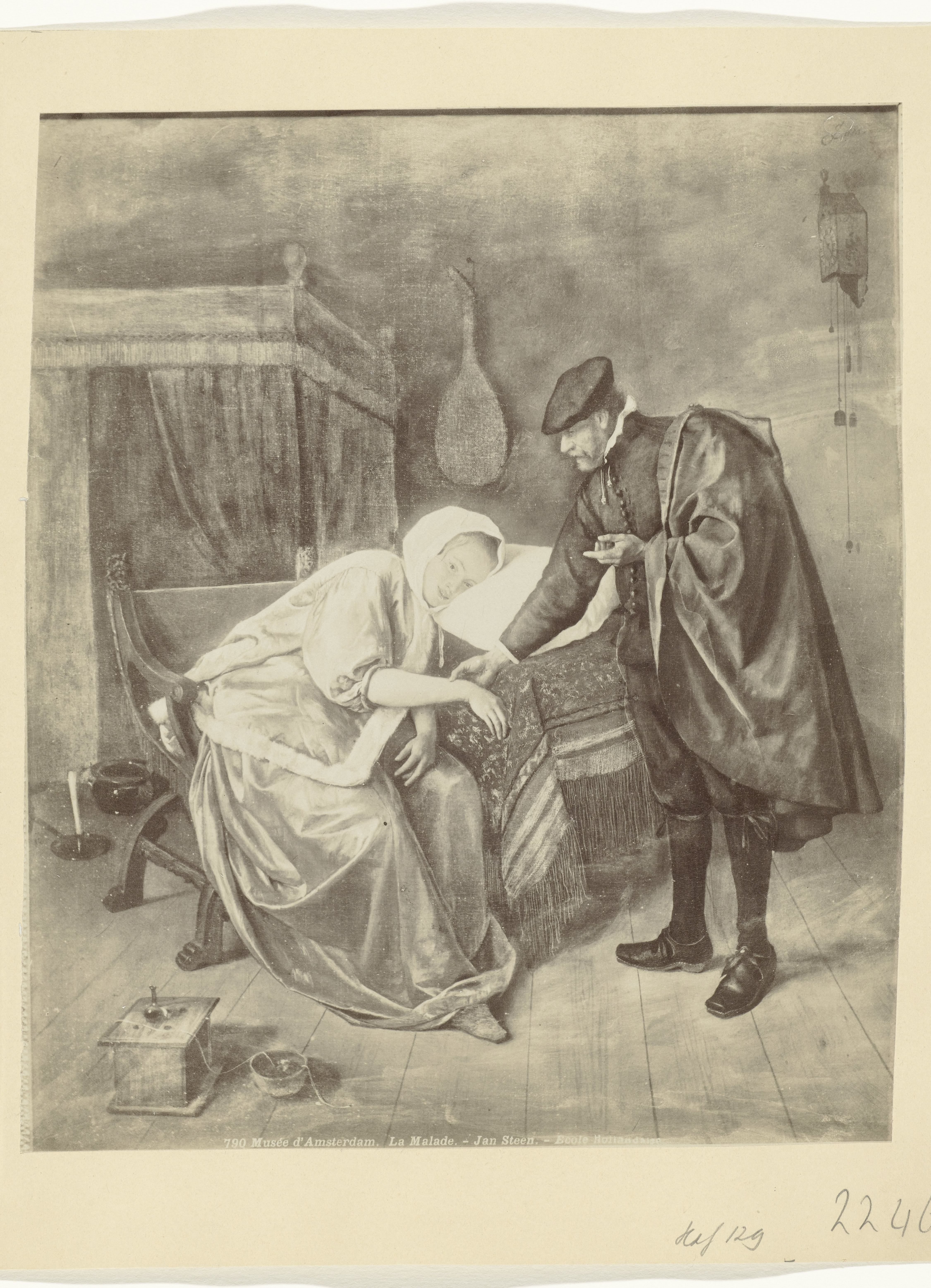 Fotoreproductie van het schilderij De zieke vrouw door Jan Steen