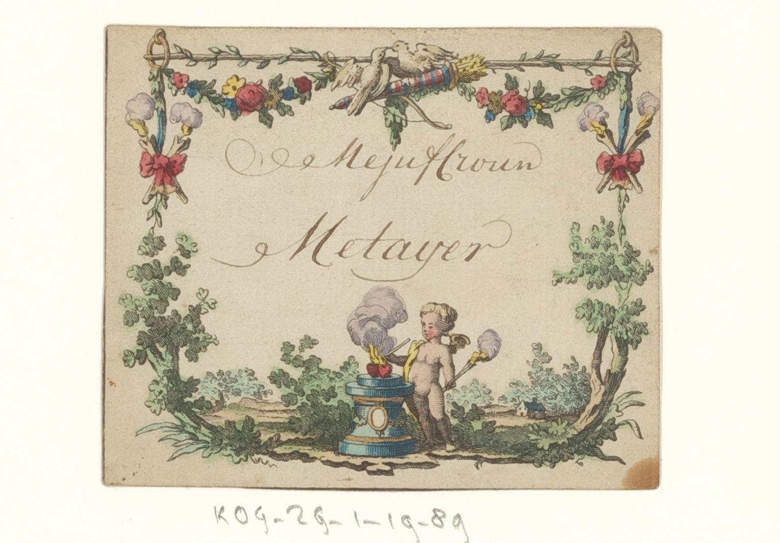 Bruiloftskaart voor 'Mejuffrouw Metayer'