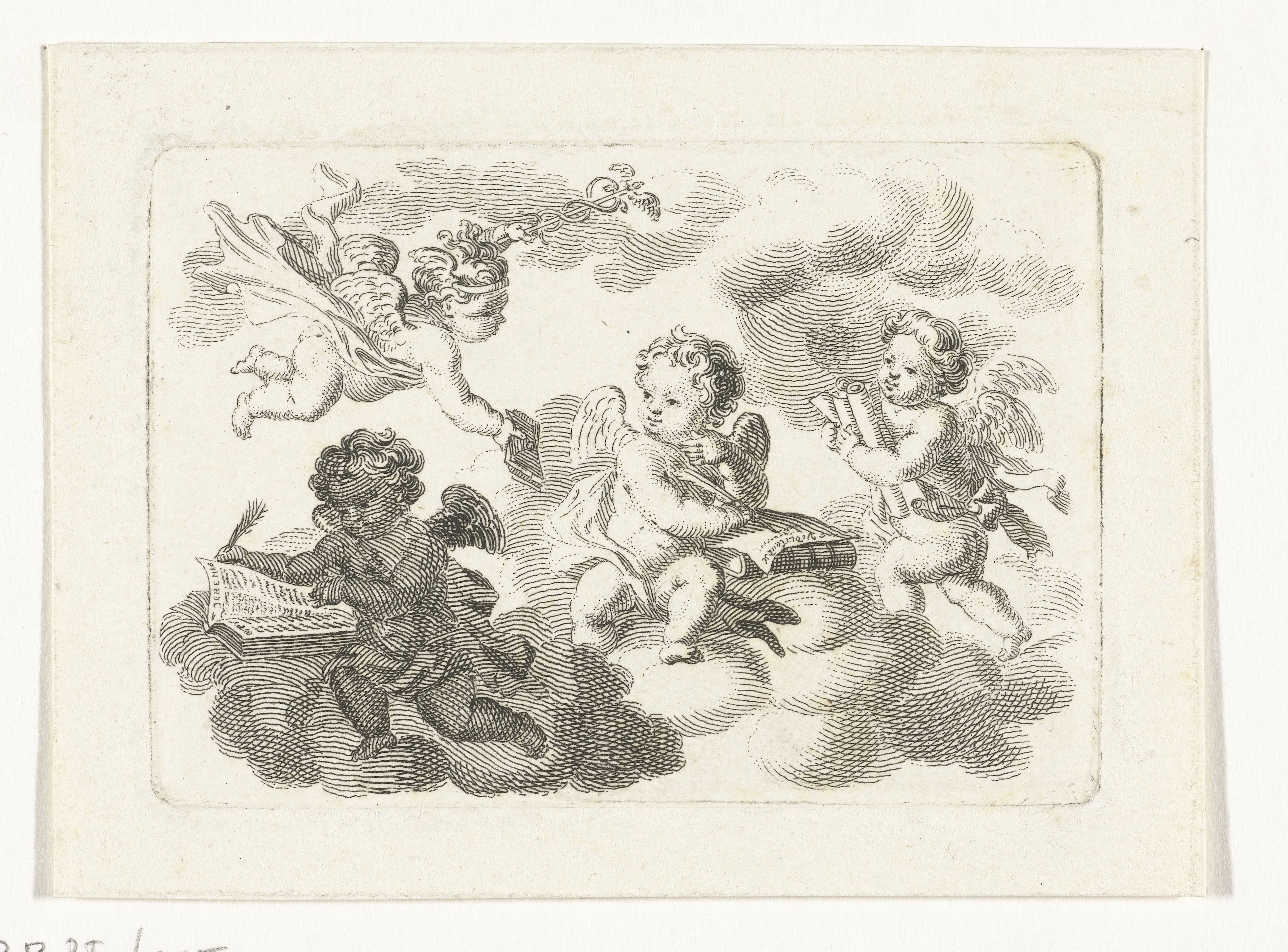 Allegorie op kunsten en wetenschappen met vier putti