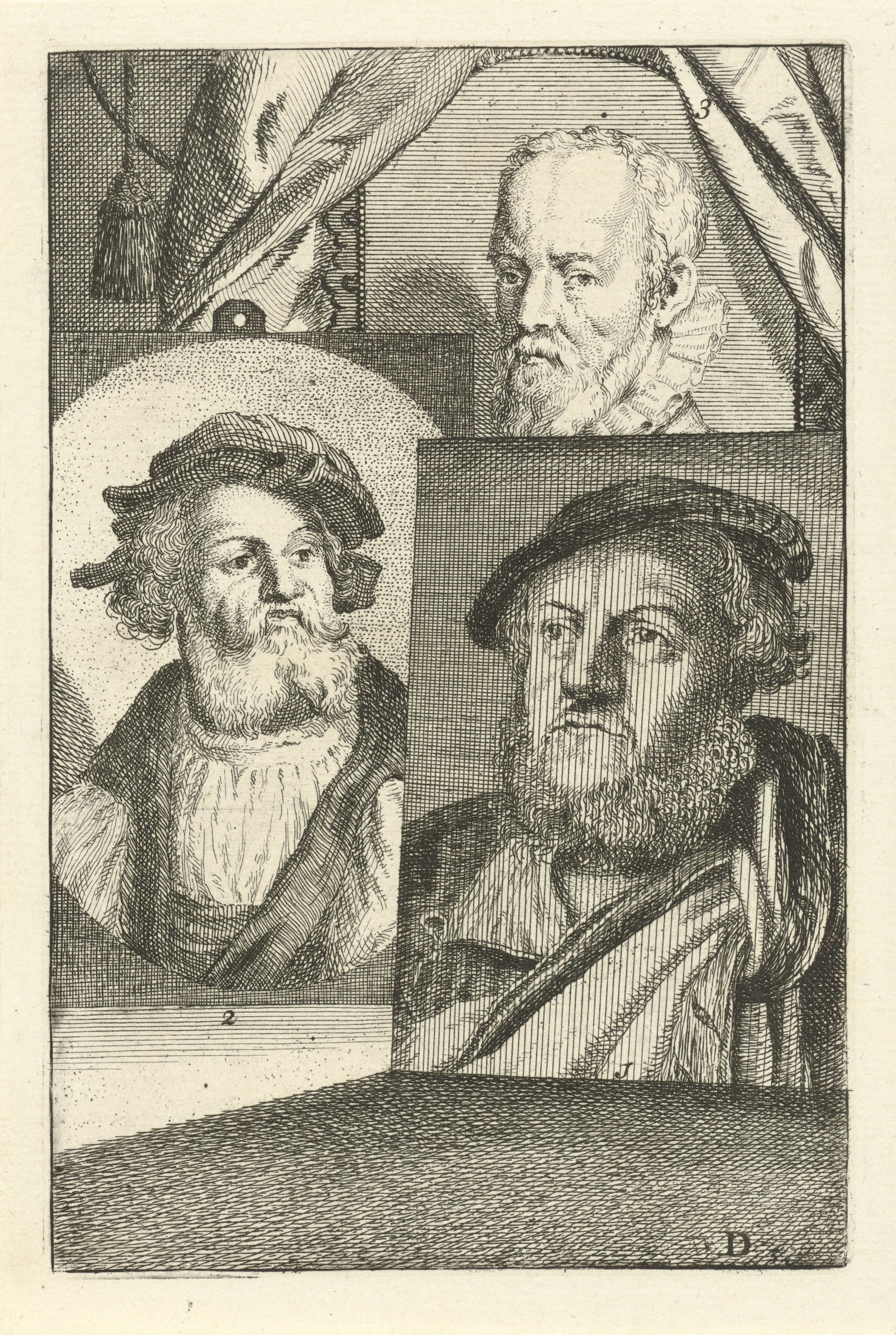 Portretten van Hans Sebald Beham, Lucas Cranach I en Gerard de Jode