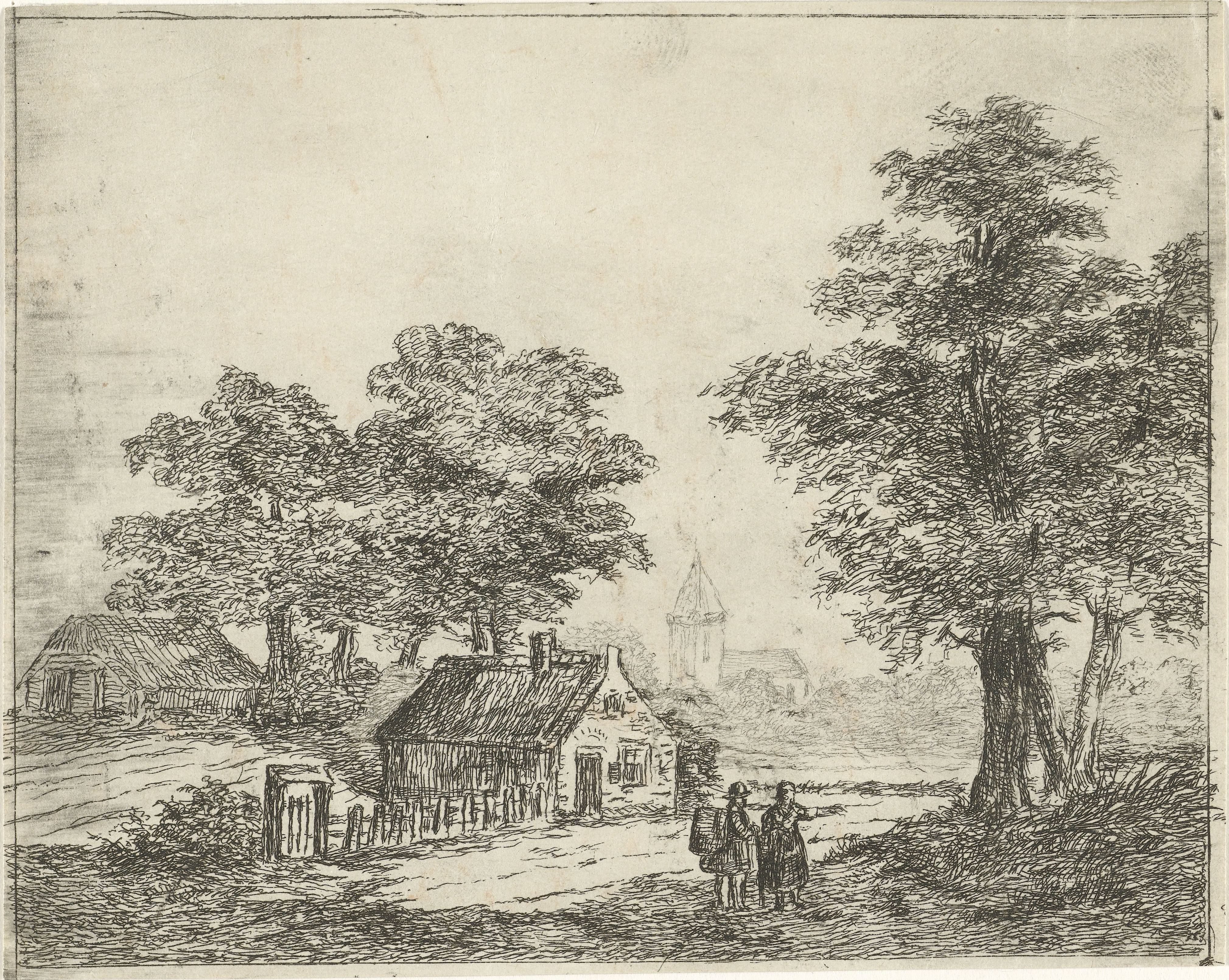 Landschap met wandelaars