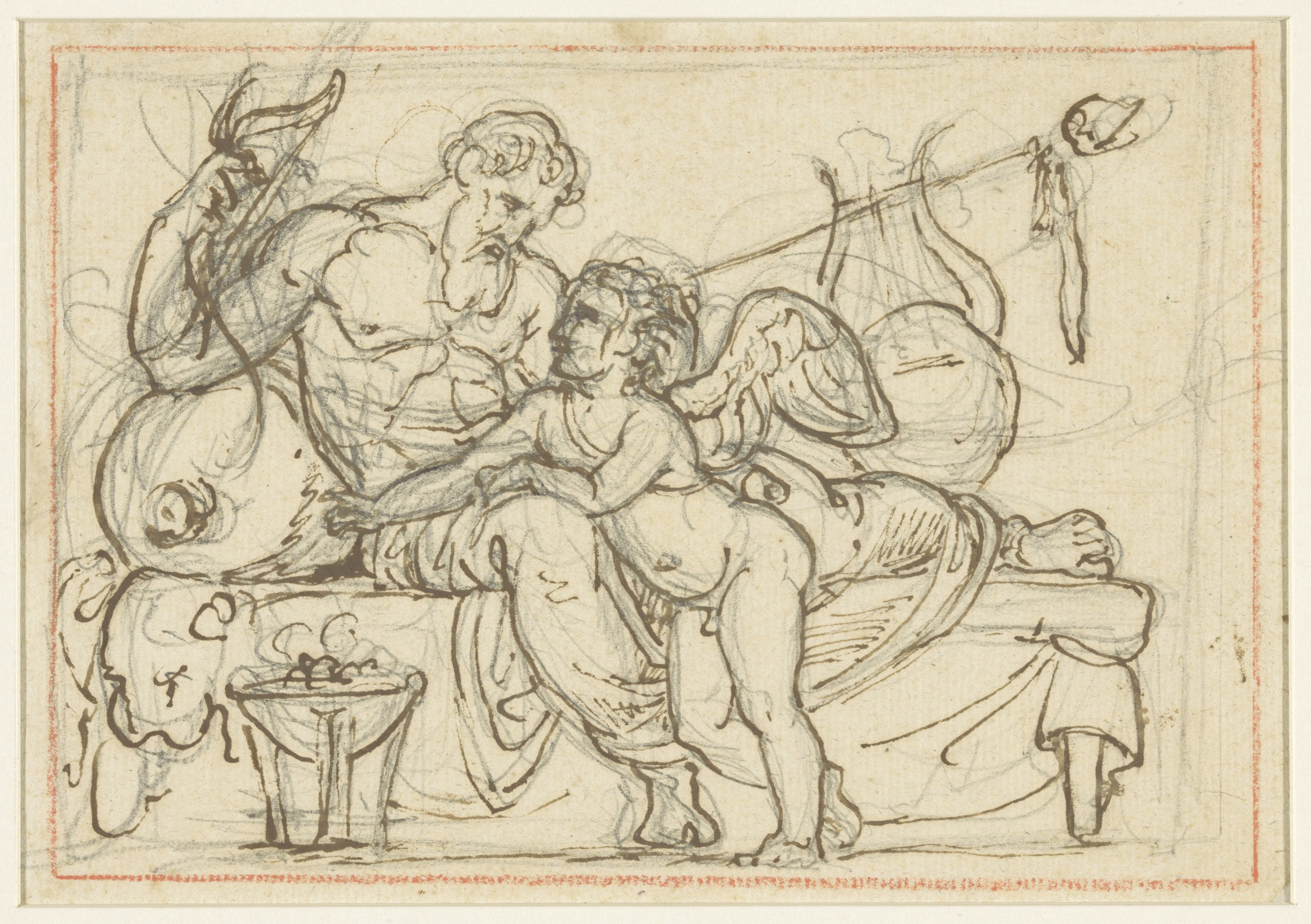 Ontwerp voor een reliëf met Amor en een liggende figuur van Anacreon