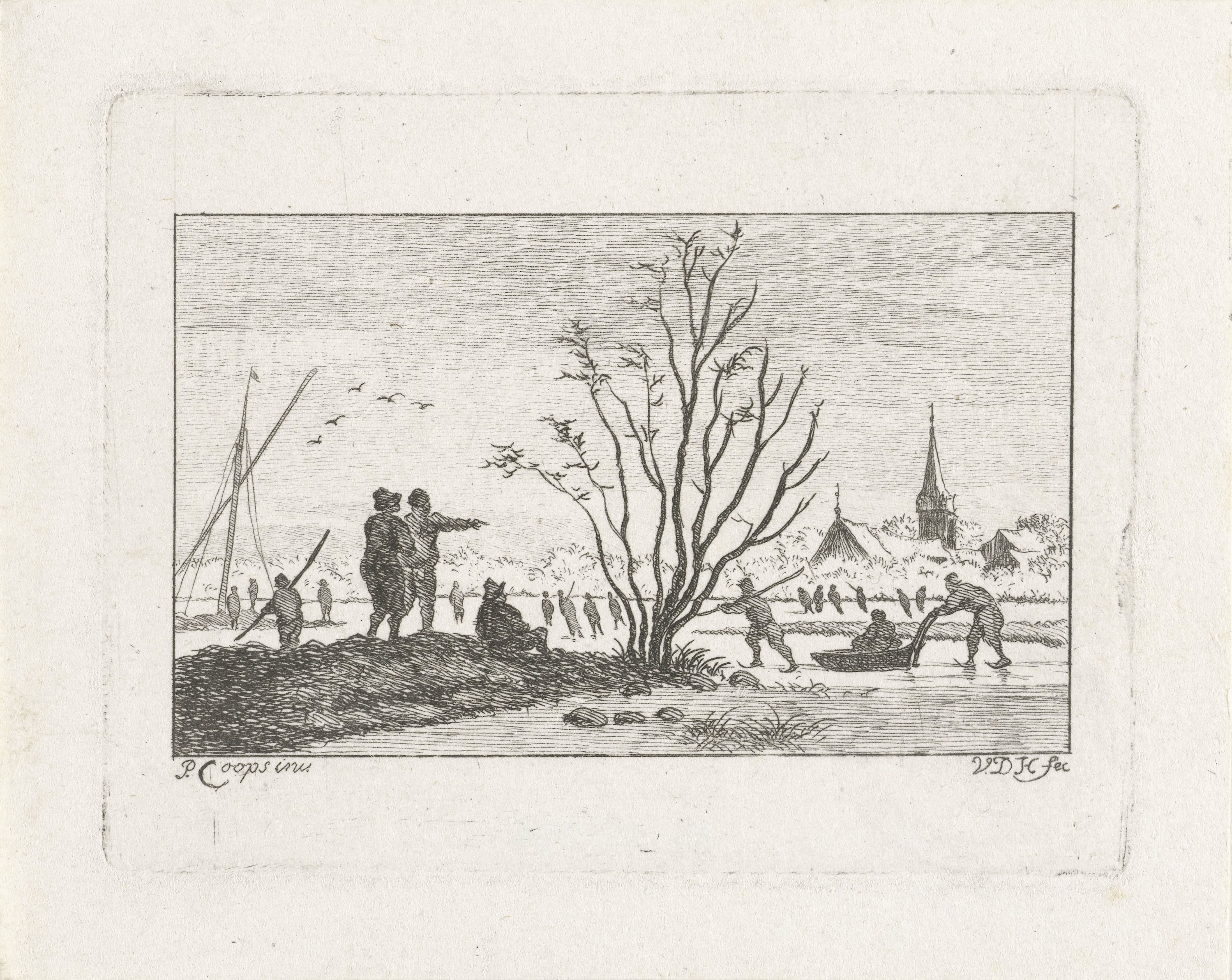 Winterlandschap met schaatsers