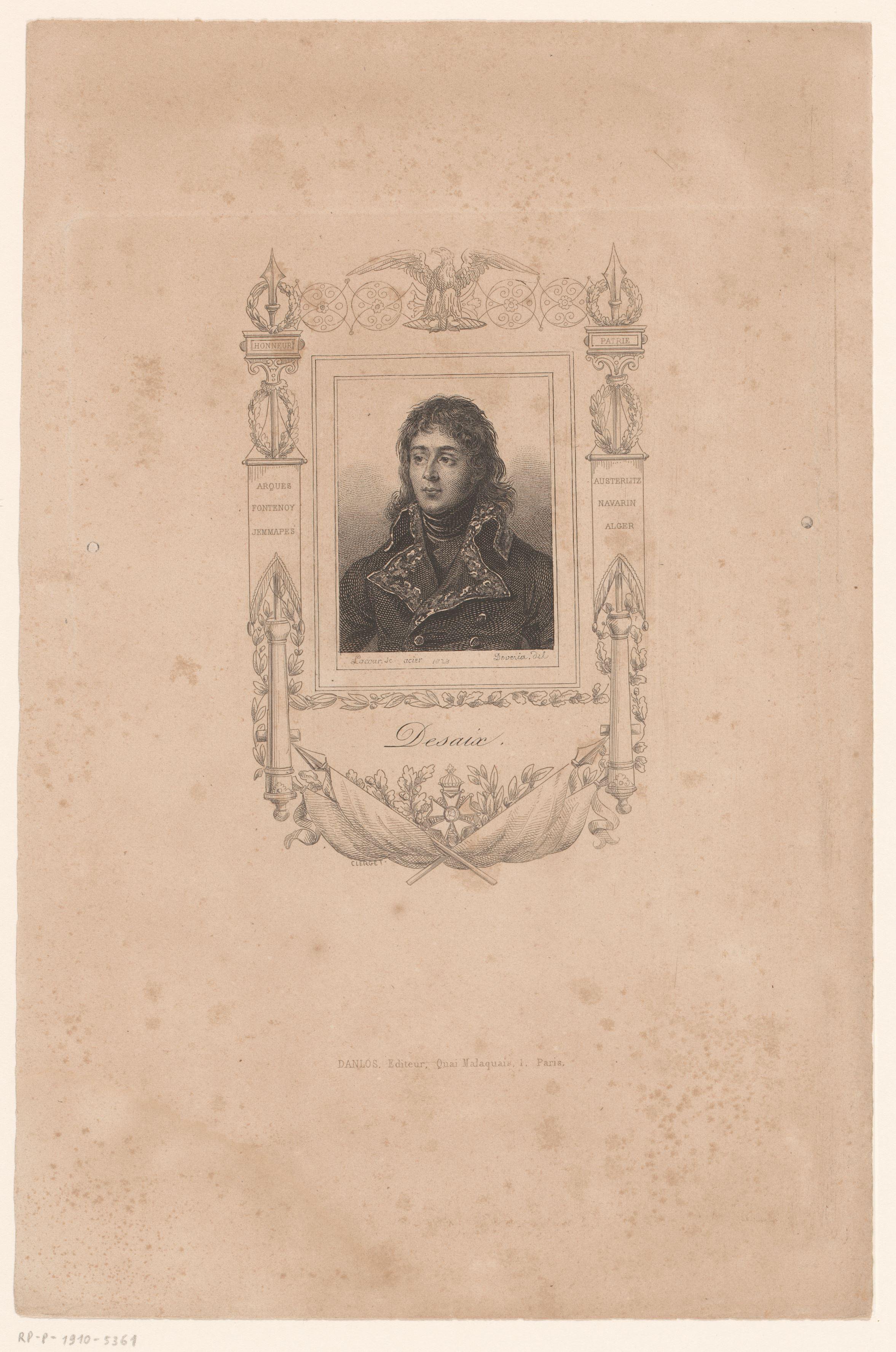 Portret van Louis-Charles-Antoine Desaix in een versierde cartouche
