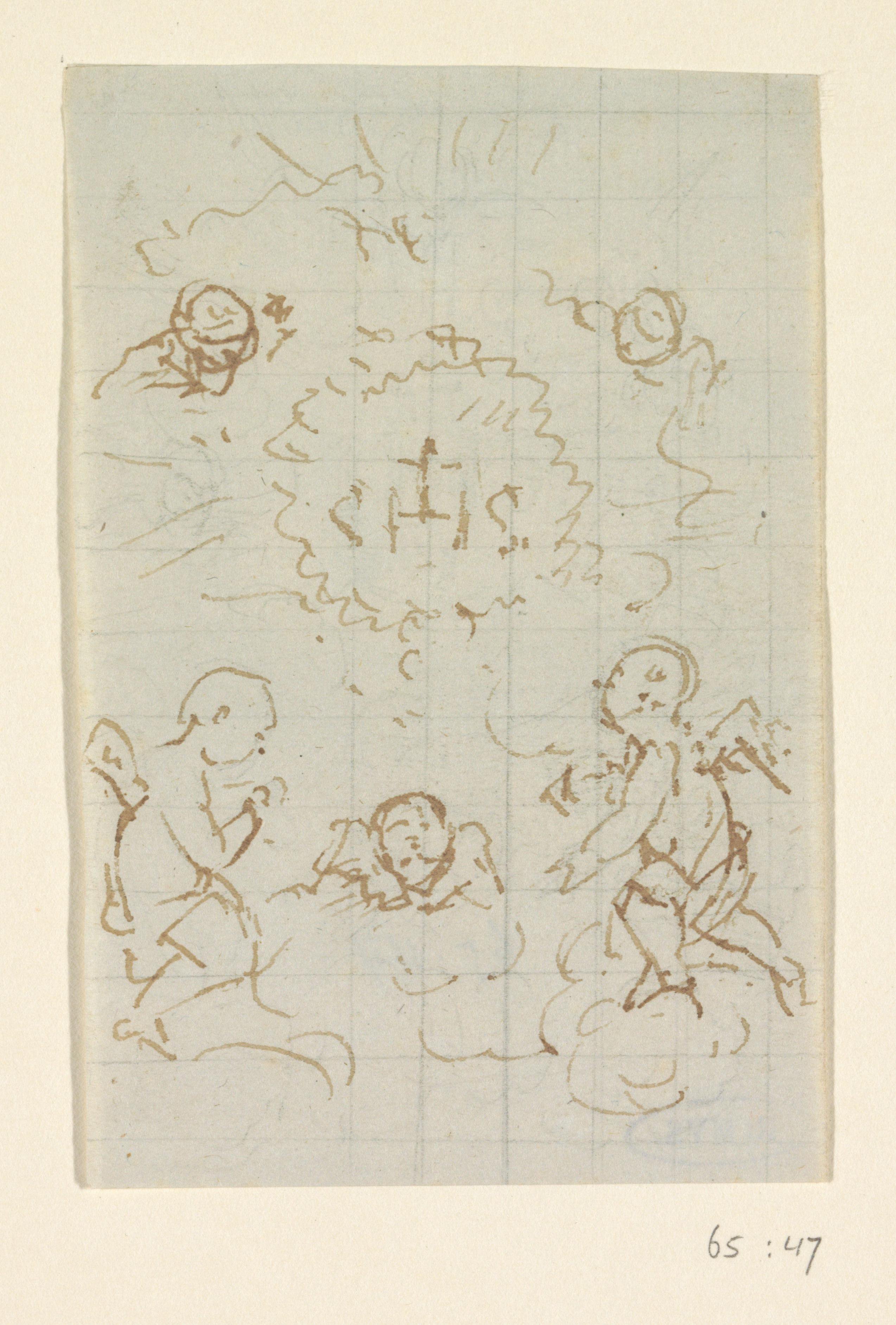 Putti en cherubijnen met Christusmonogram