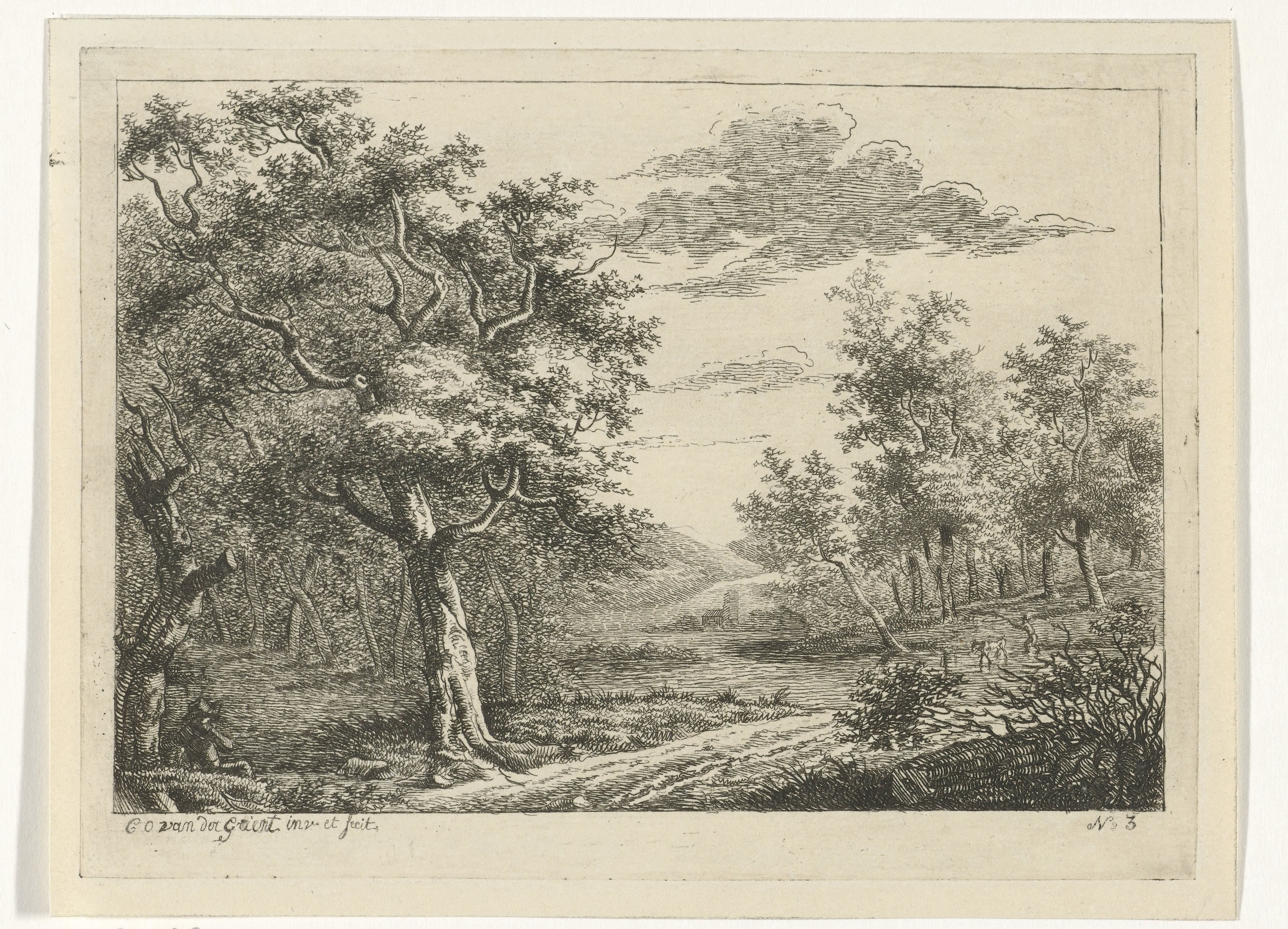 Landschap met figuren en vee