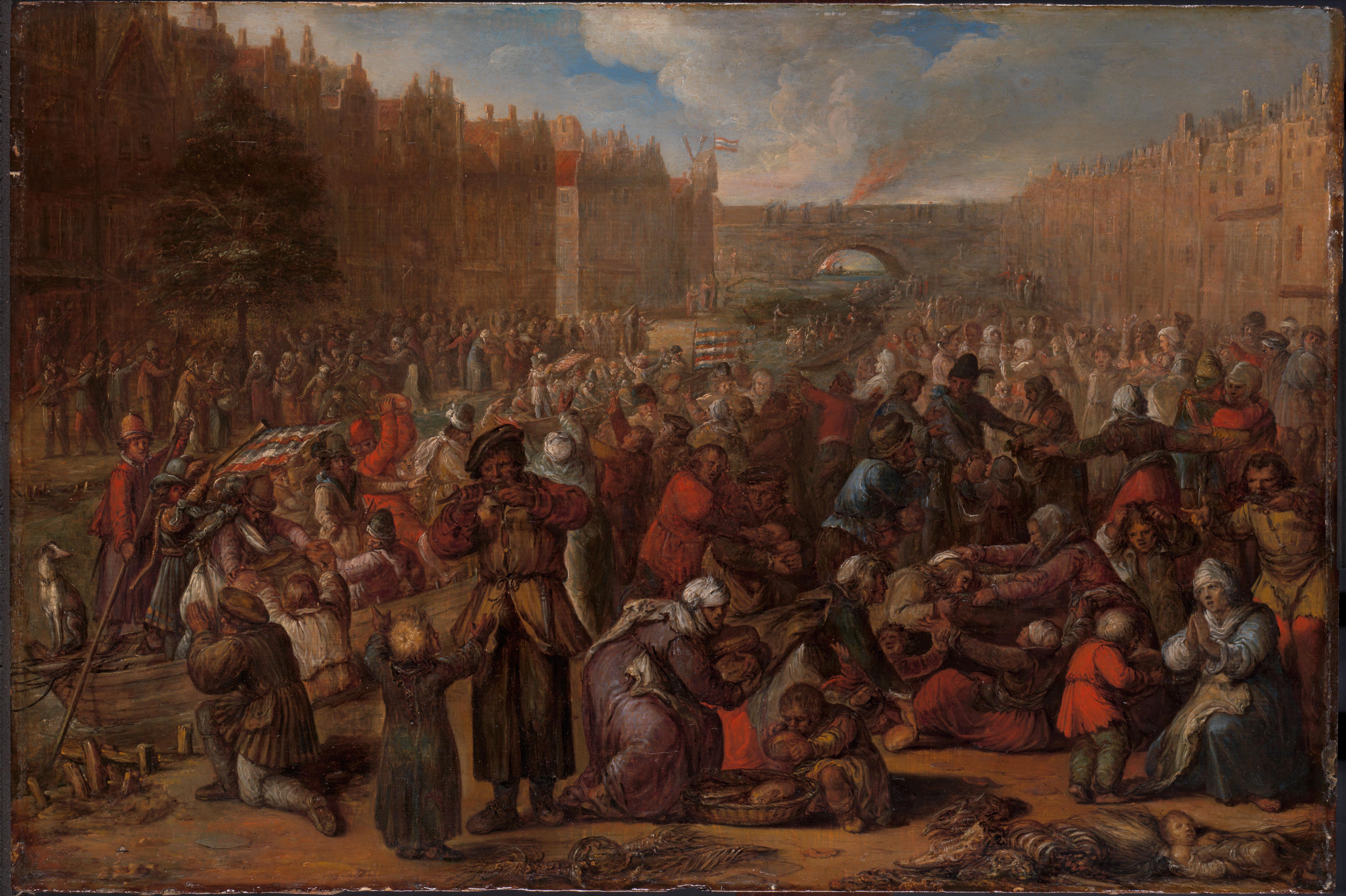 De hongerende bevolking na de opheffing van het beleg van Leiden