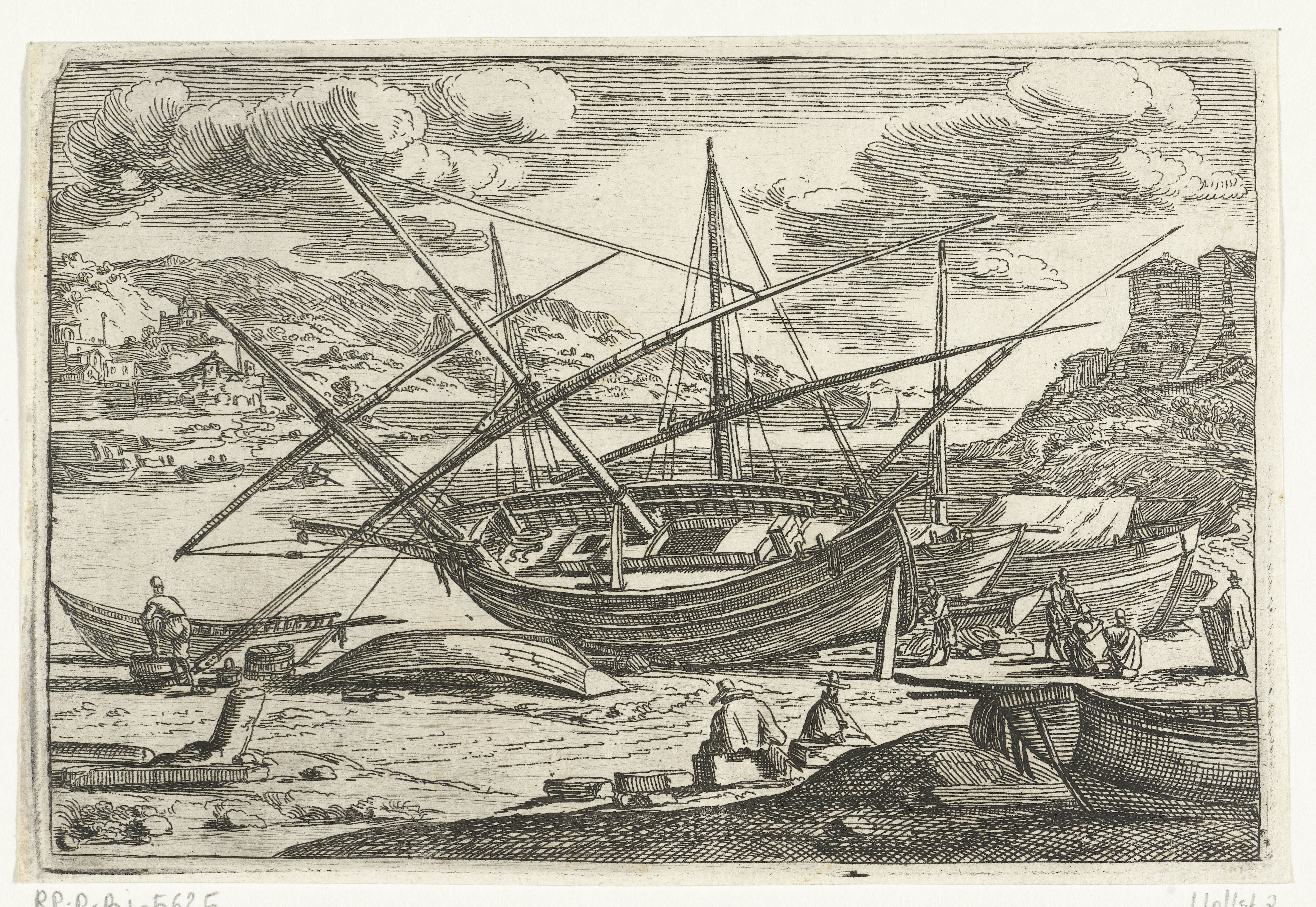 Reparatie van een vissersboot bij de haven van Messina