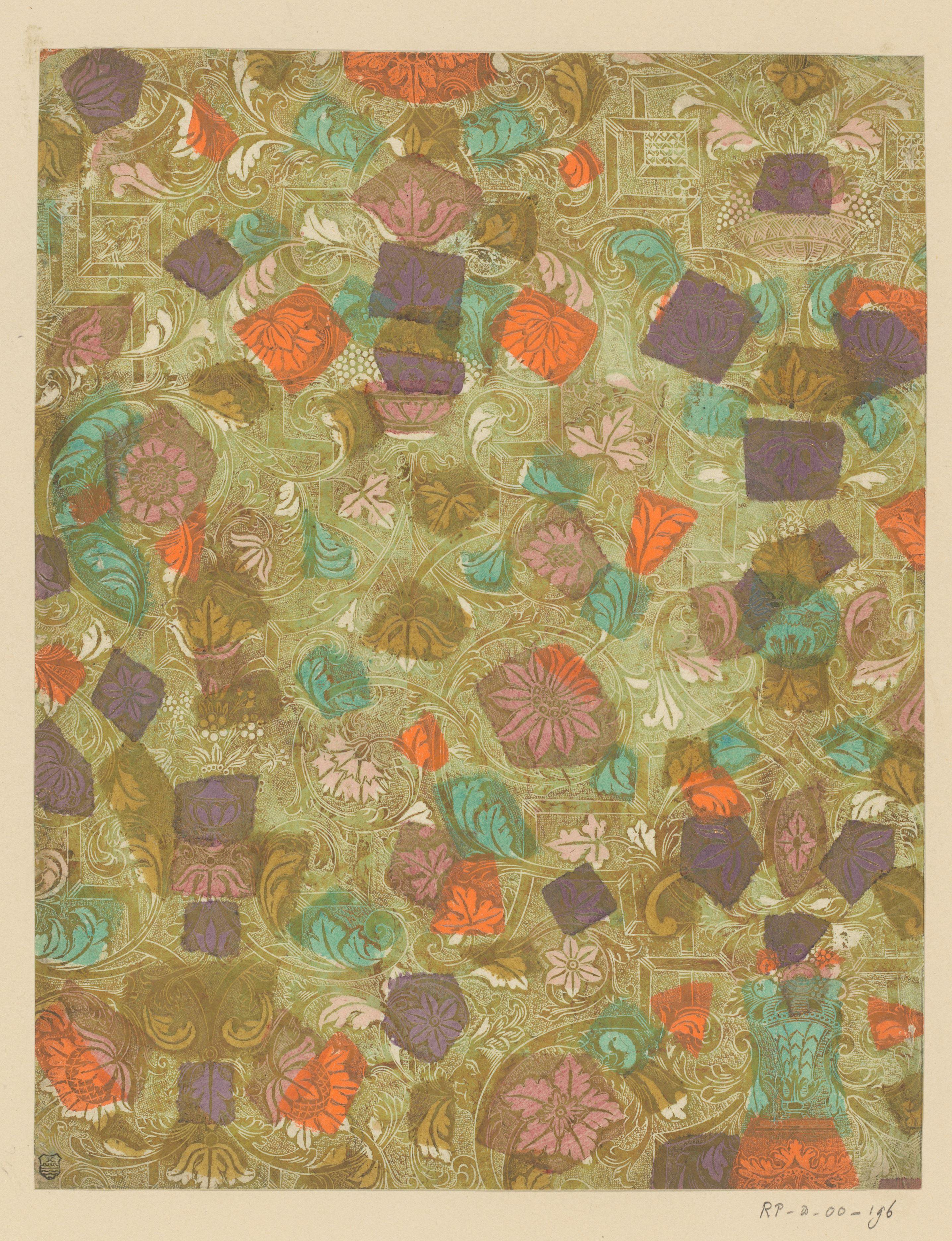 Blad met Lodewijk XIV-ornament, bandwerk, ranken en bloemen