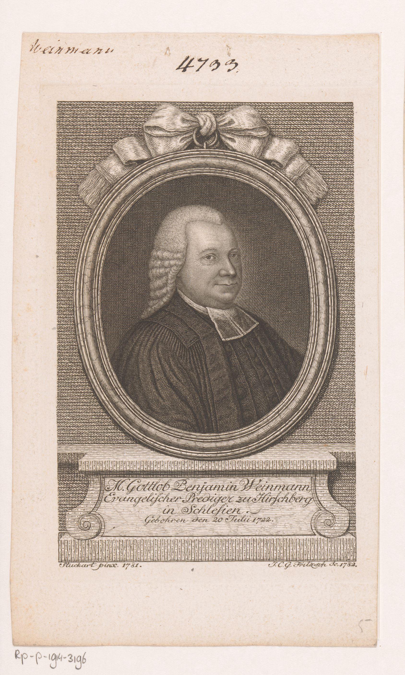 Portret van Gottlob Benjamin Weinmann