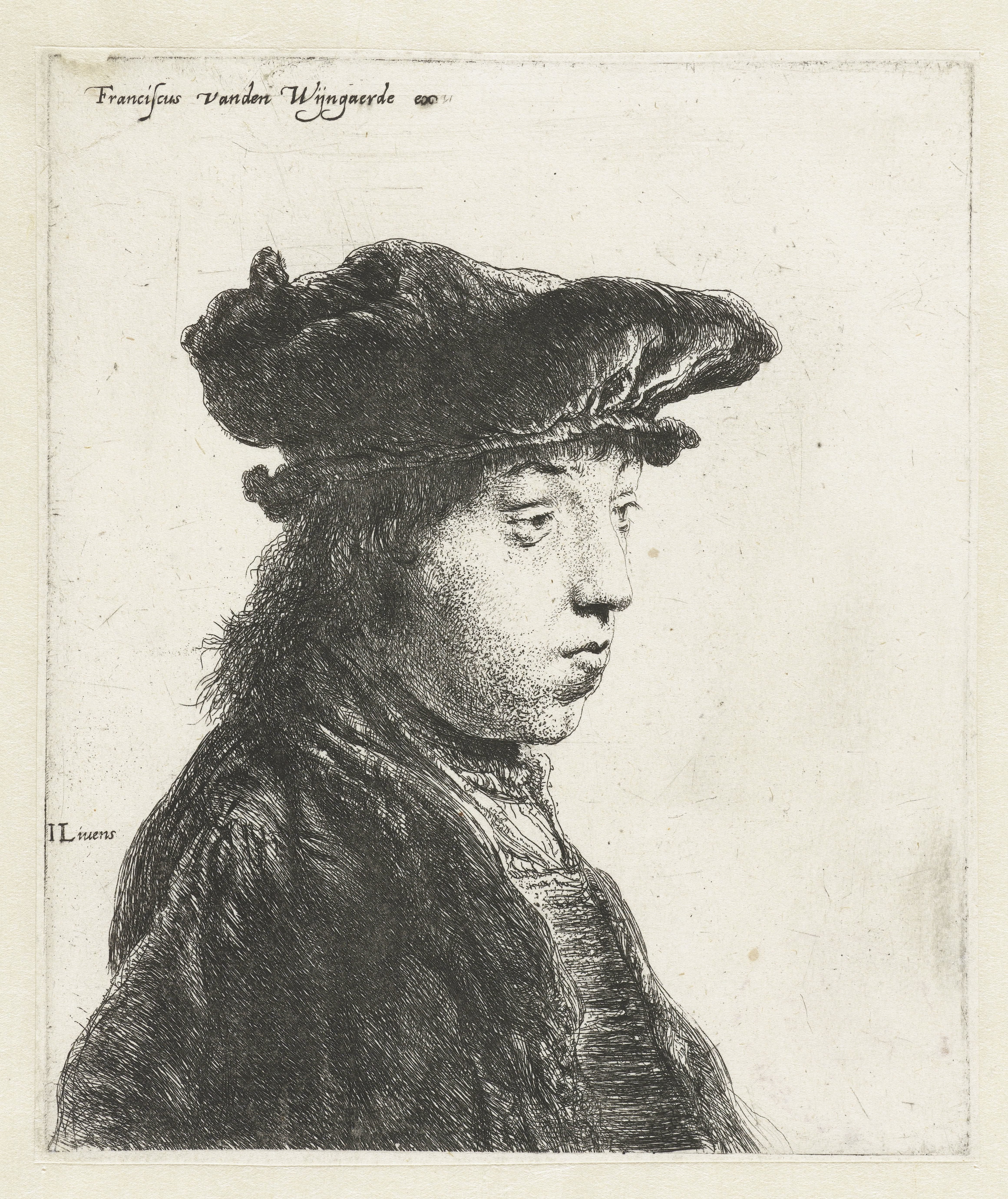 Borstbeeld van een jonge man met fluwelen baret