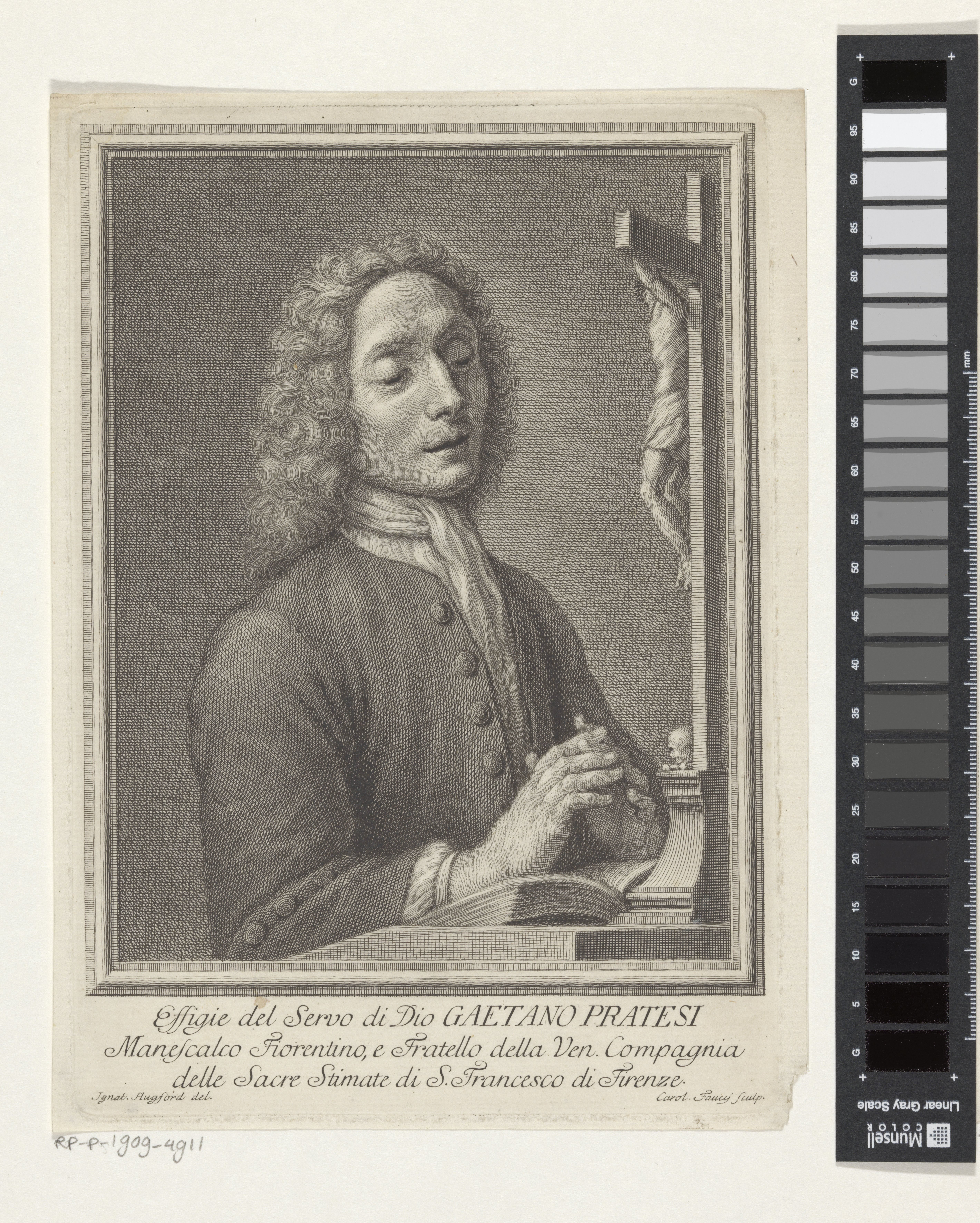 Portret van Gaetano Pratesi, in gebed voor een crucifix