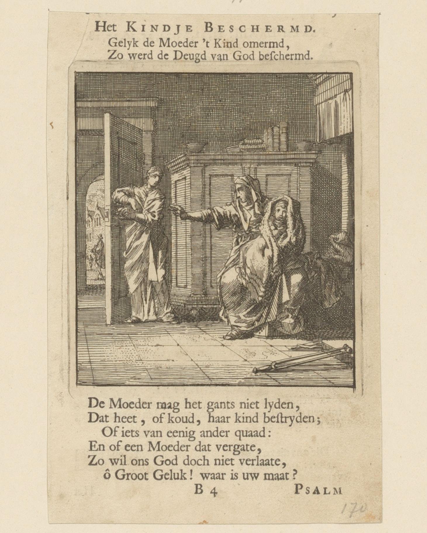 Kind gewikkeld in een dikke deken, terwijl iemand de deur dicht doet