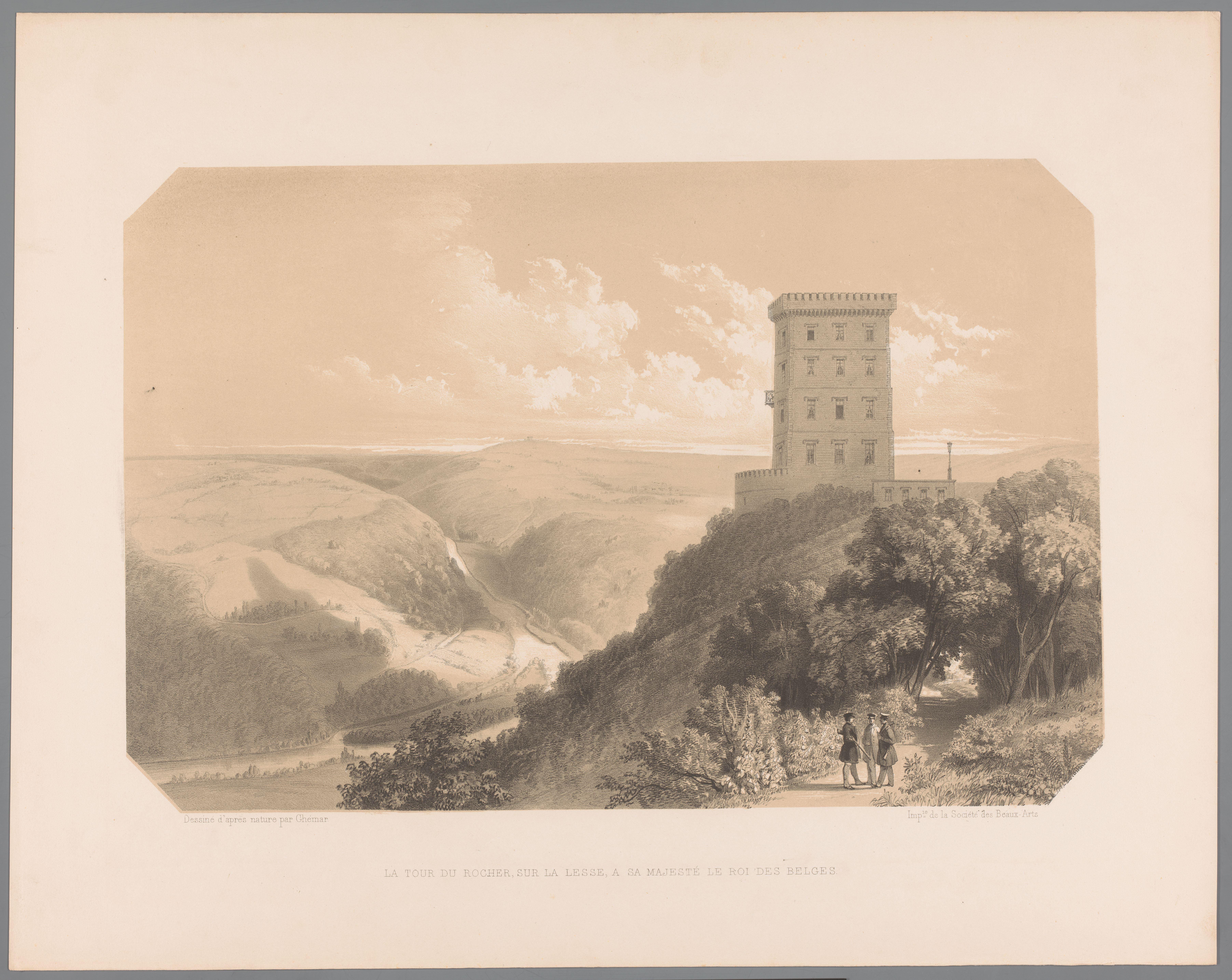 Heuvellandschap met toren aan rivier de Lesse