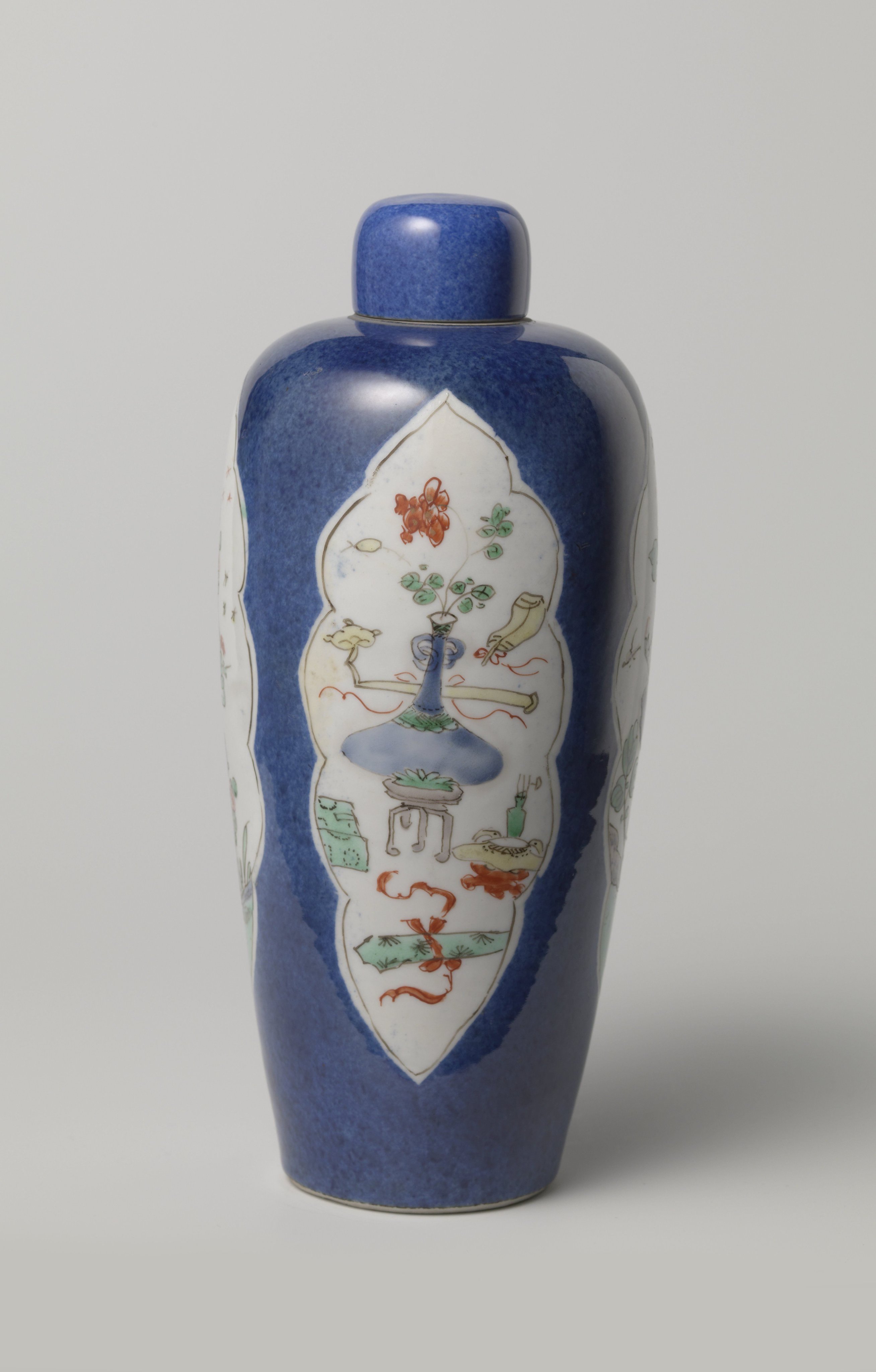 Covered vase with bleu poudré, flower sprays and antiquities