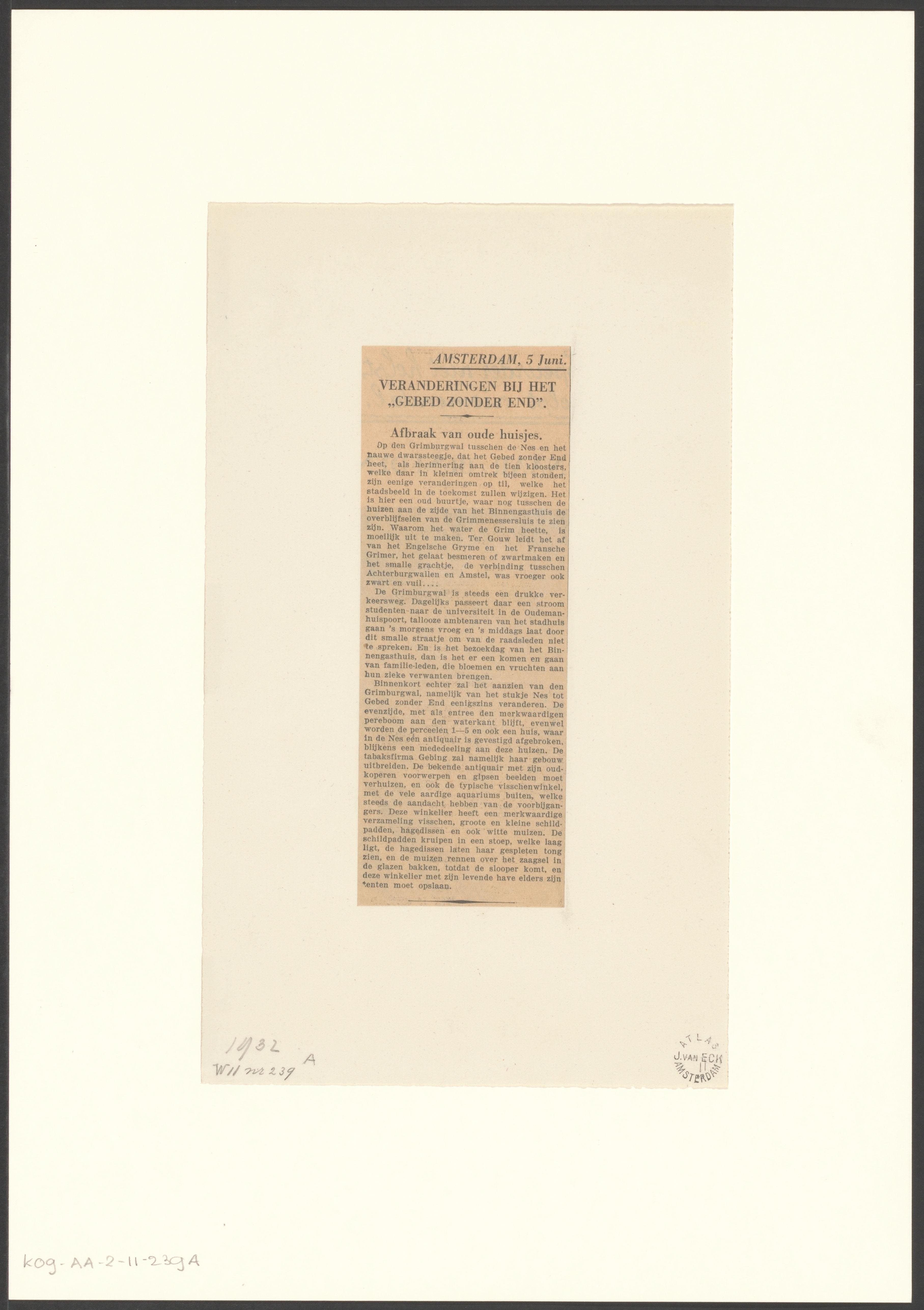 Tekstblad over het afbreken van oude gebouwen