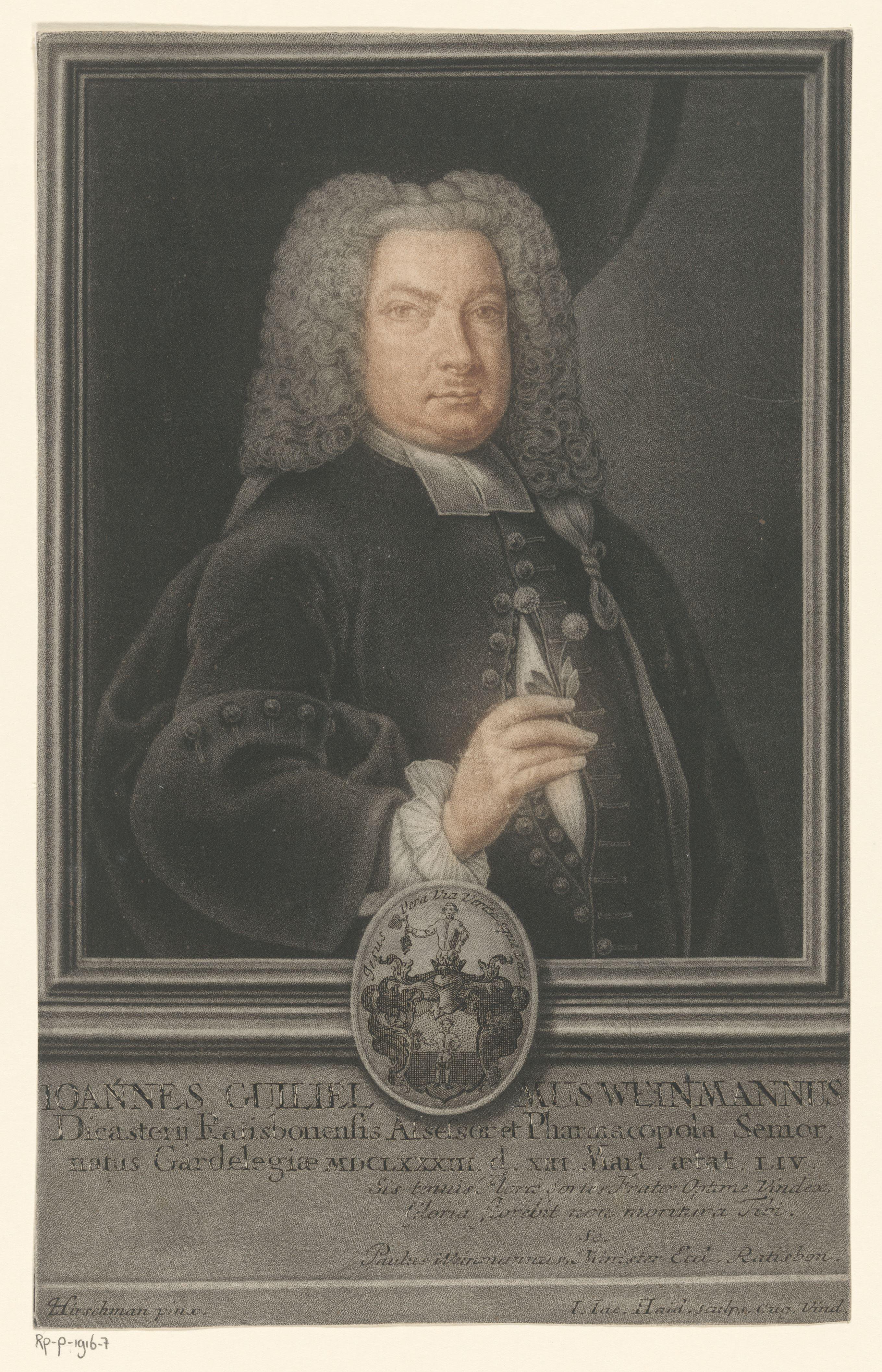 Portret van Johann Wilhelm Weinmann op 54-jarige leeftijd