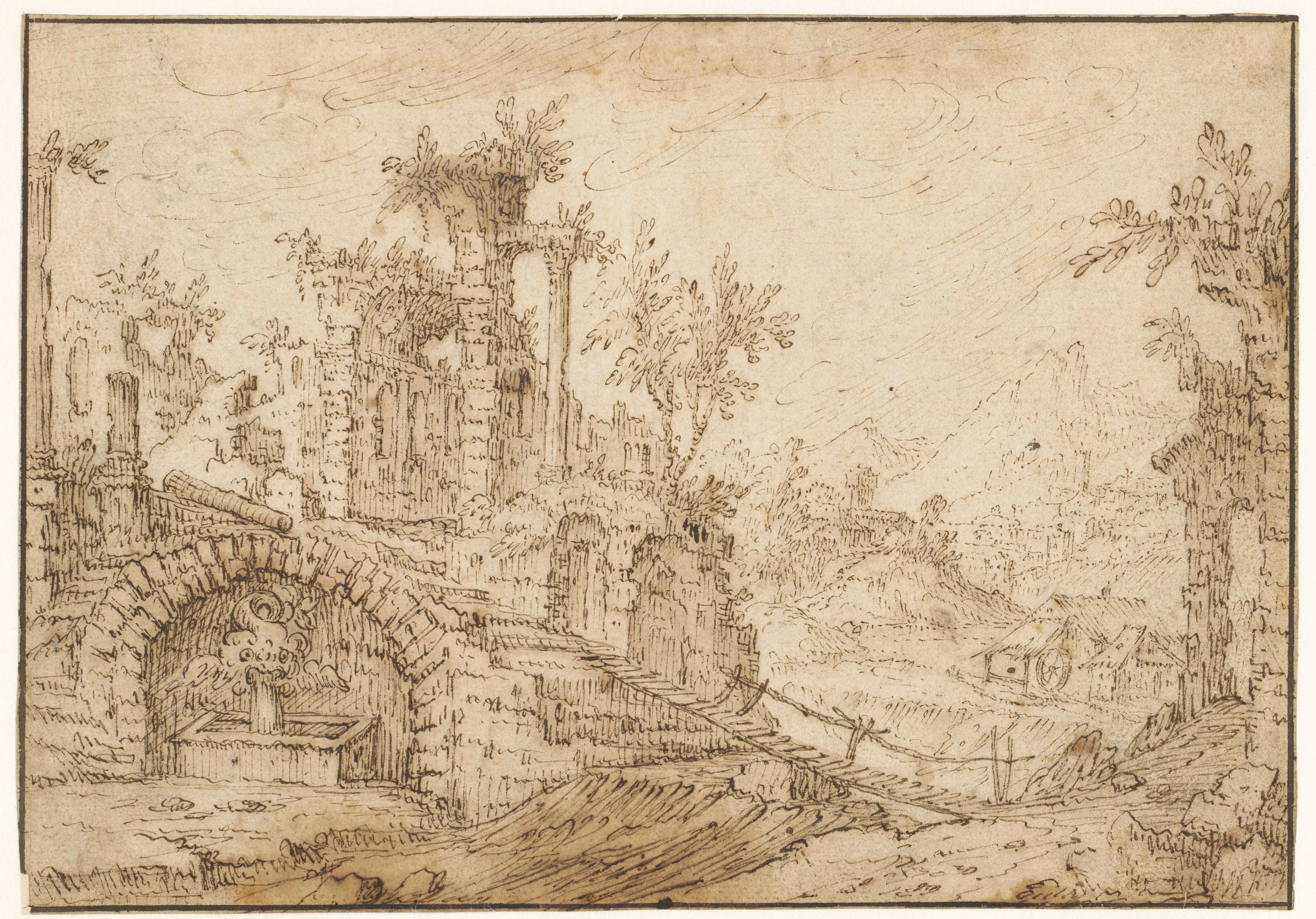 Landschap met antieke ruïnes