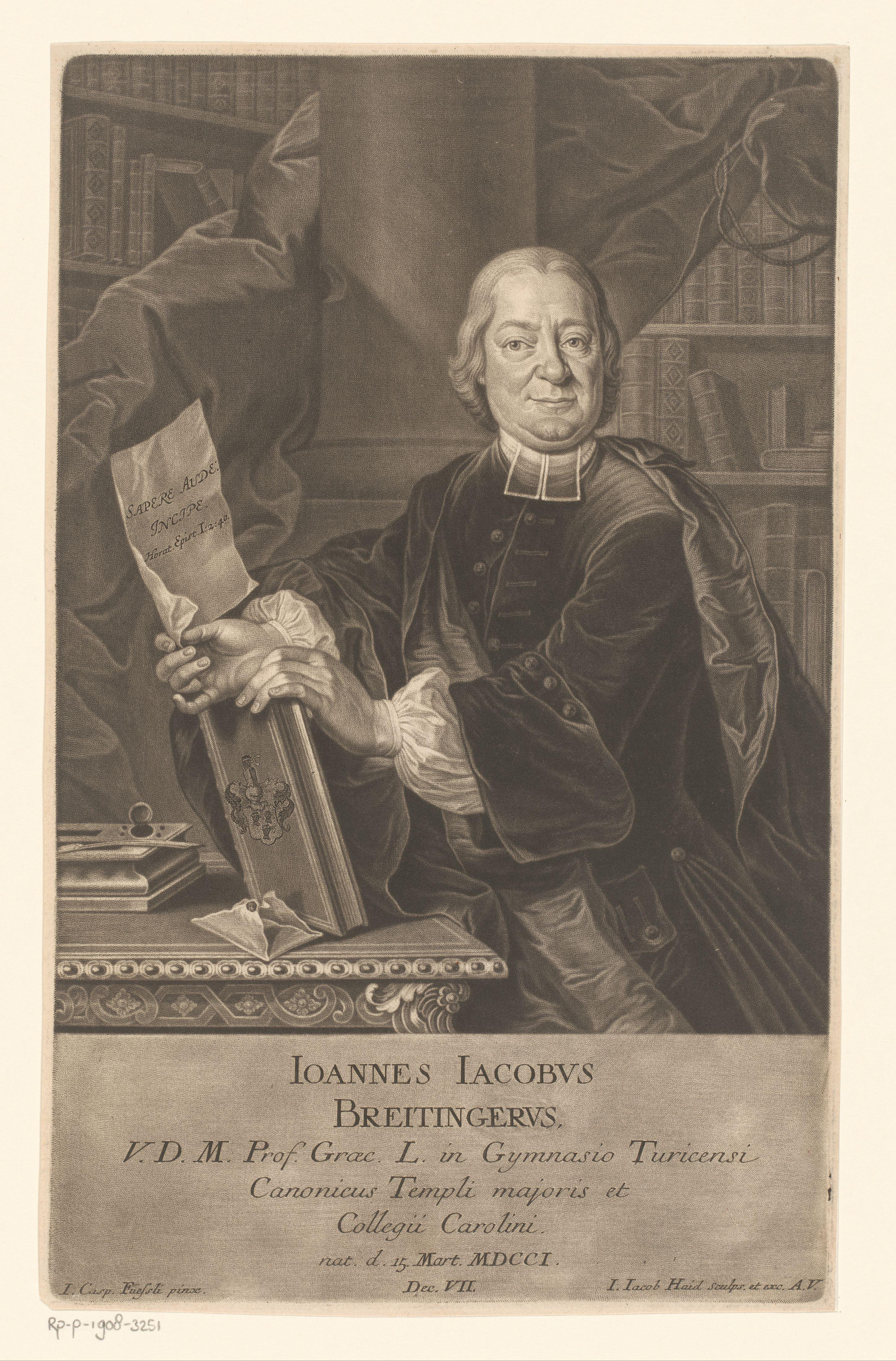 Portret van Johann Jakob Breitinger