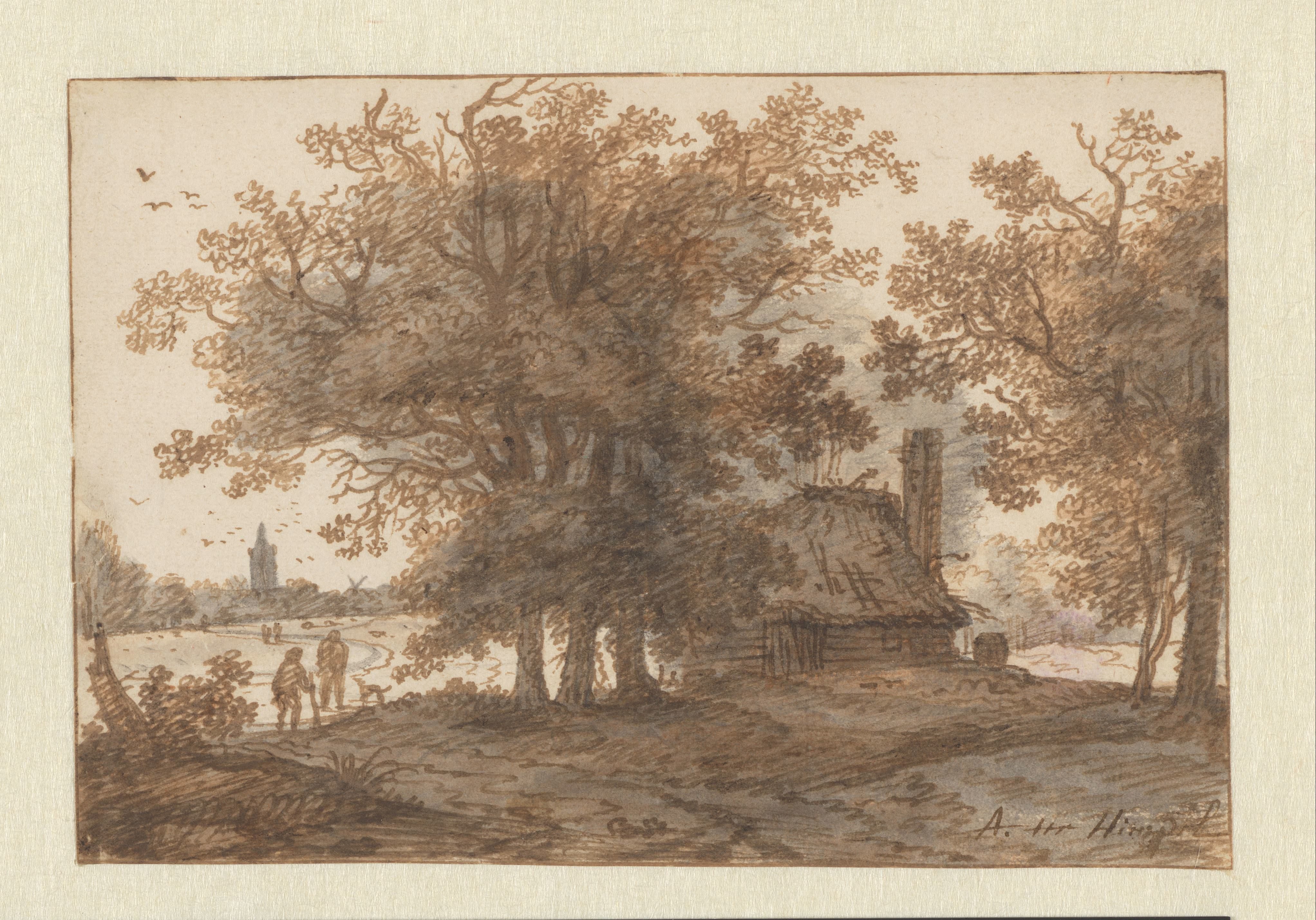 Landschap met een huis tussen bomen