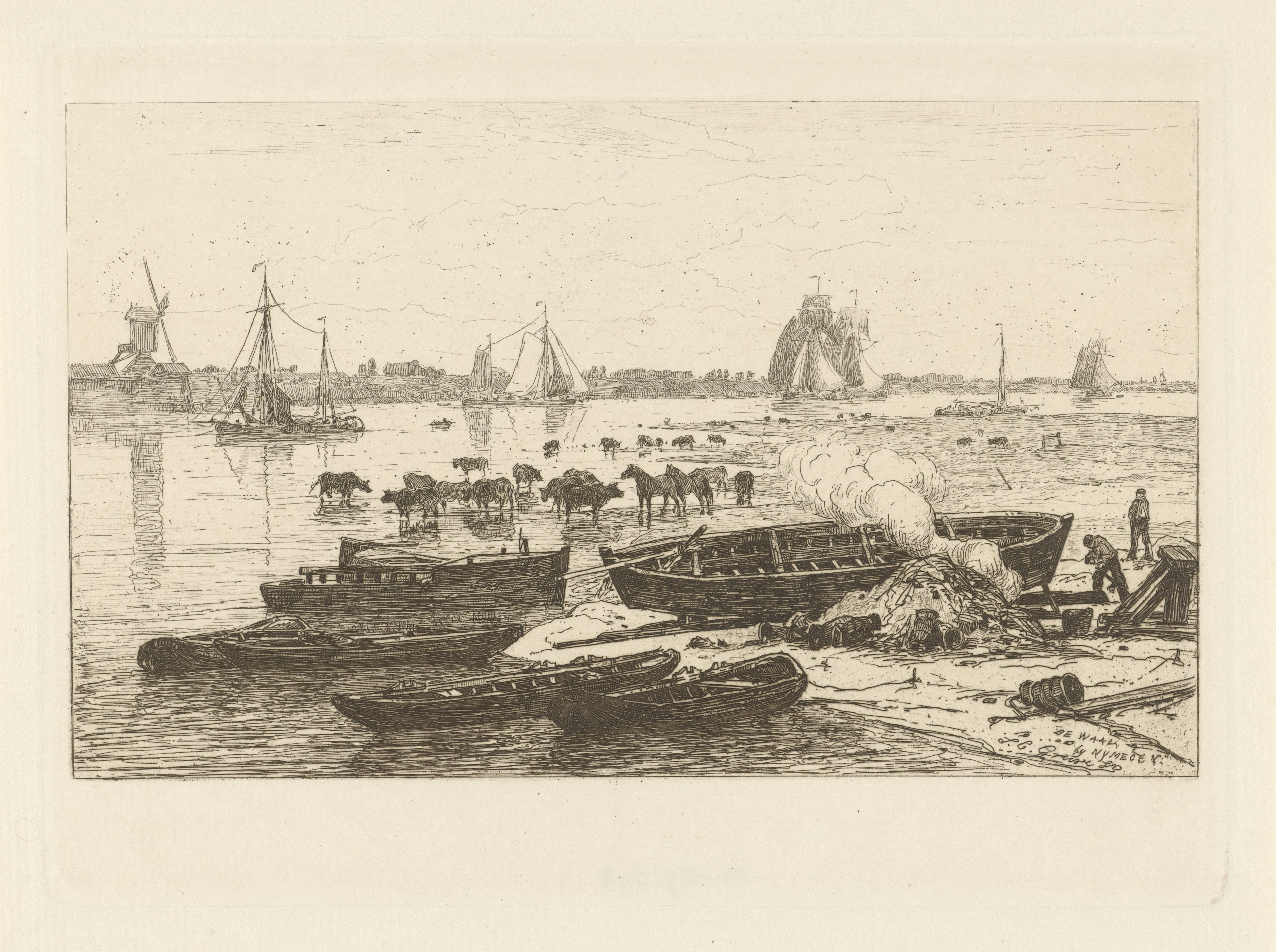 Gezicht op de Waal bij Nijmegen