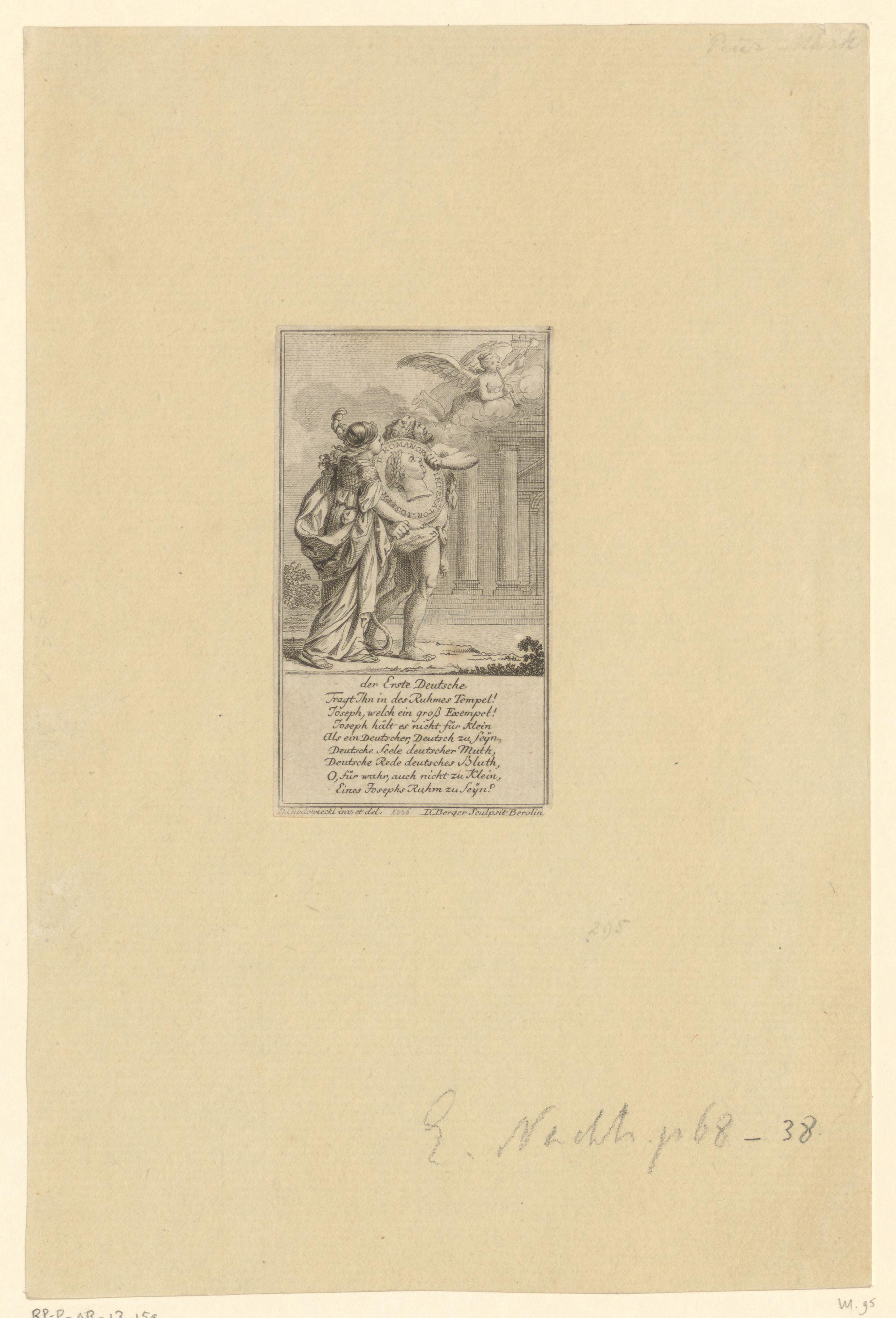 Herakles en Minerva dragen een medaille met het portret van Jozef II