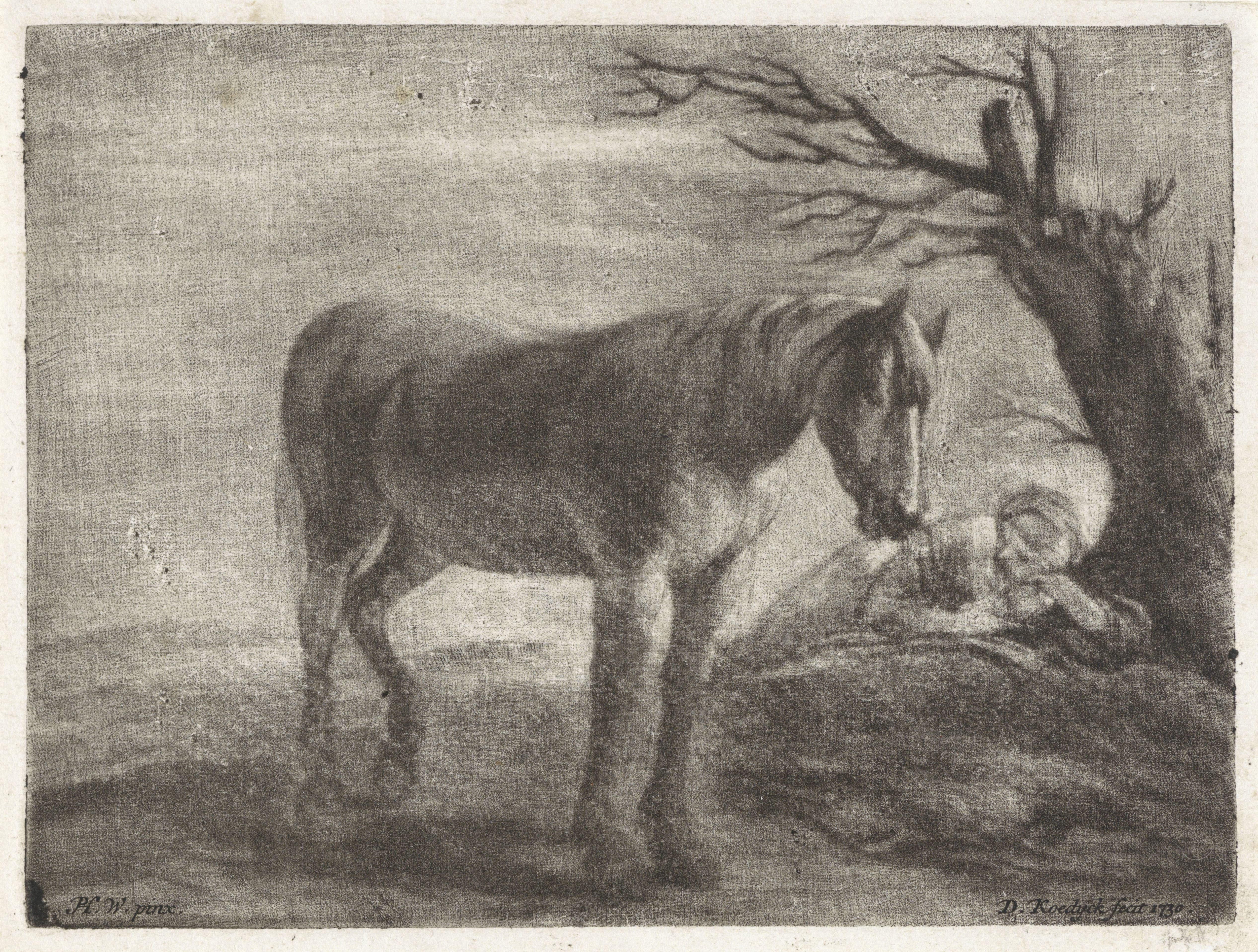 Lanschap met een paard en een slapende vrouw