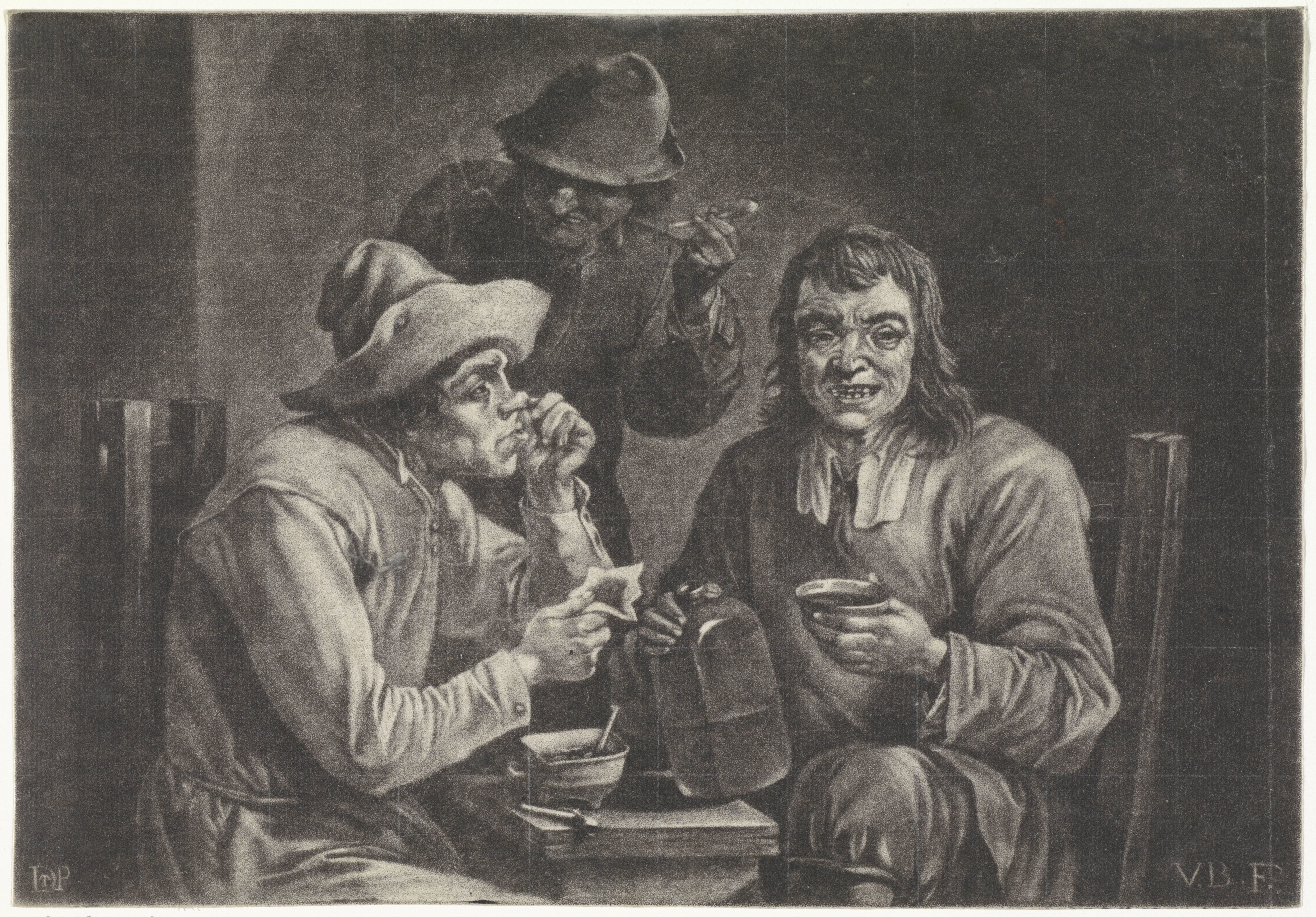 Snuivende, drinkende en rokende mannen