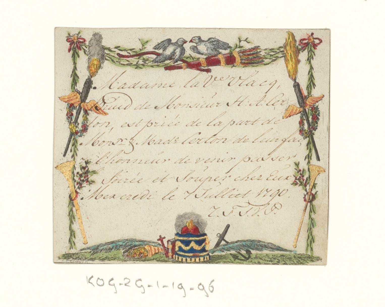 Uitnodiging van Mad.e la veuve Vlacq en dhr. H.A. Certon