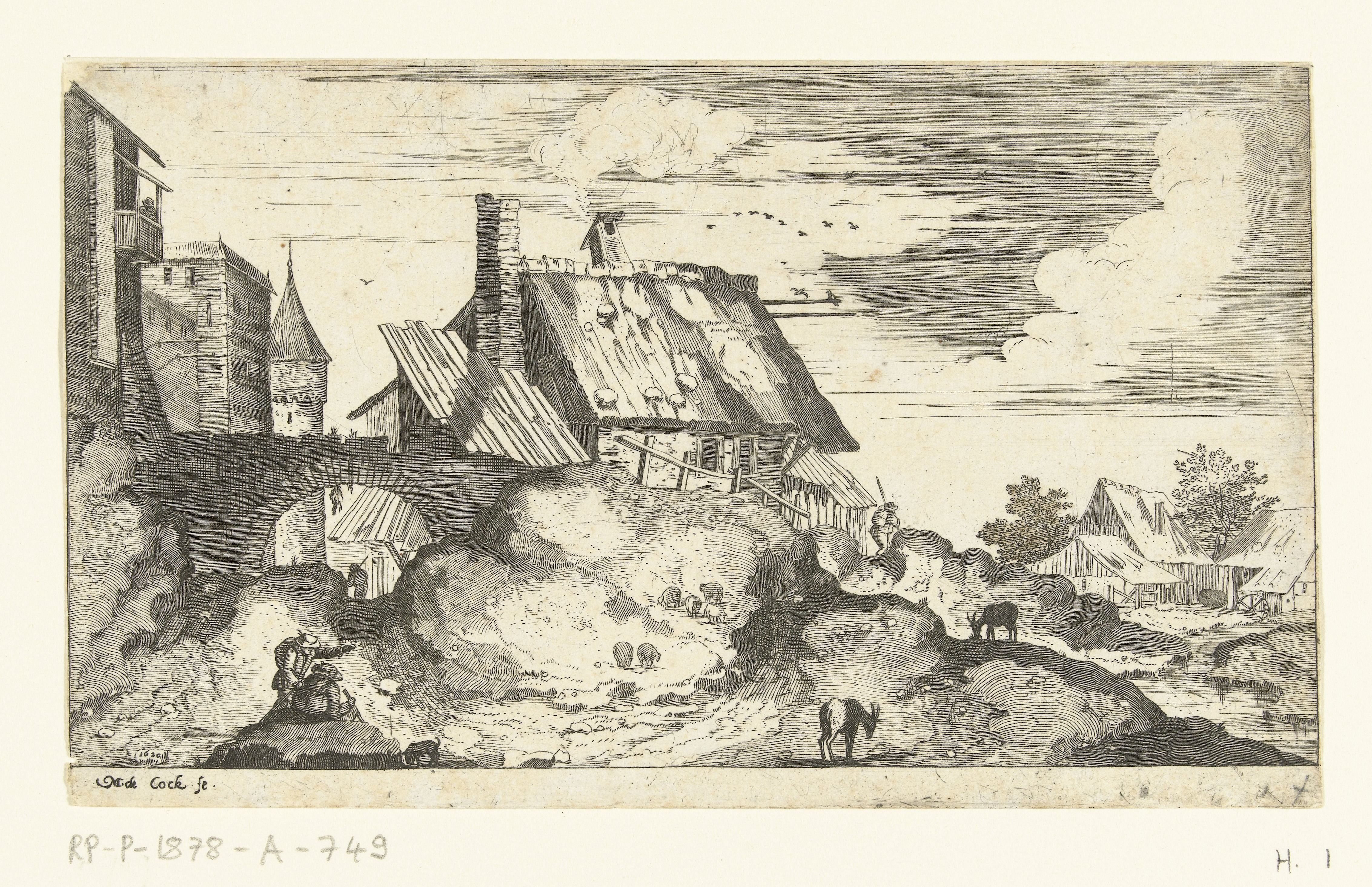 Landschap met stadspoort