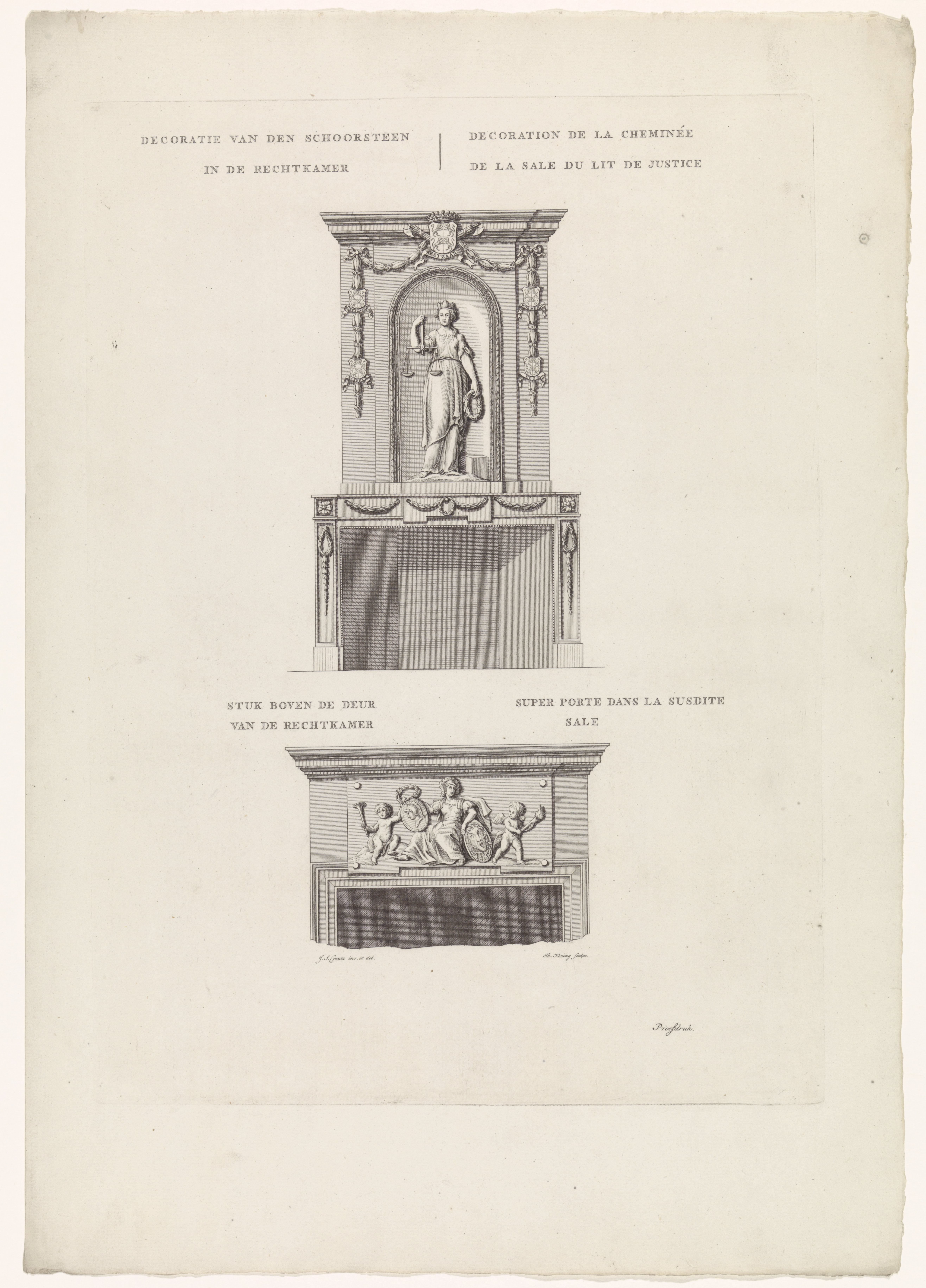 Blad met twee decoraties uit de rechtkamer