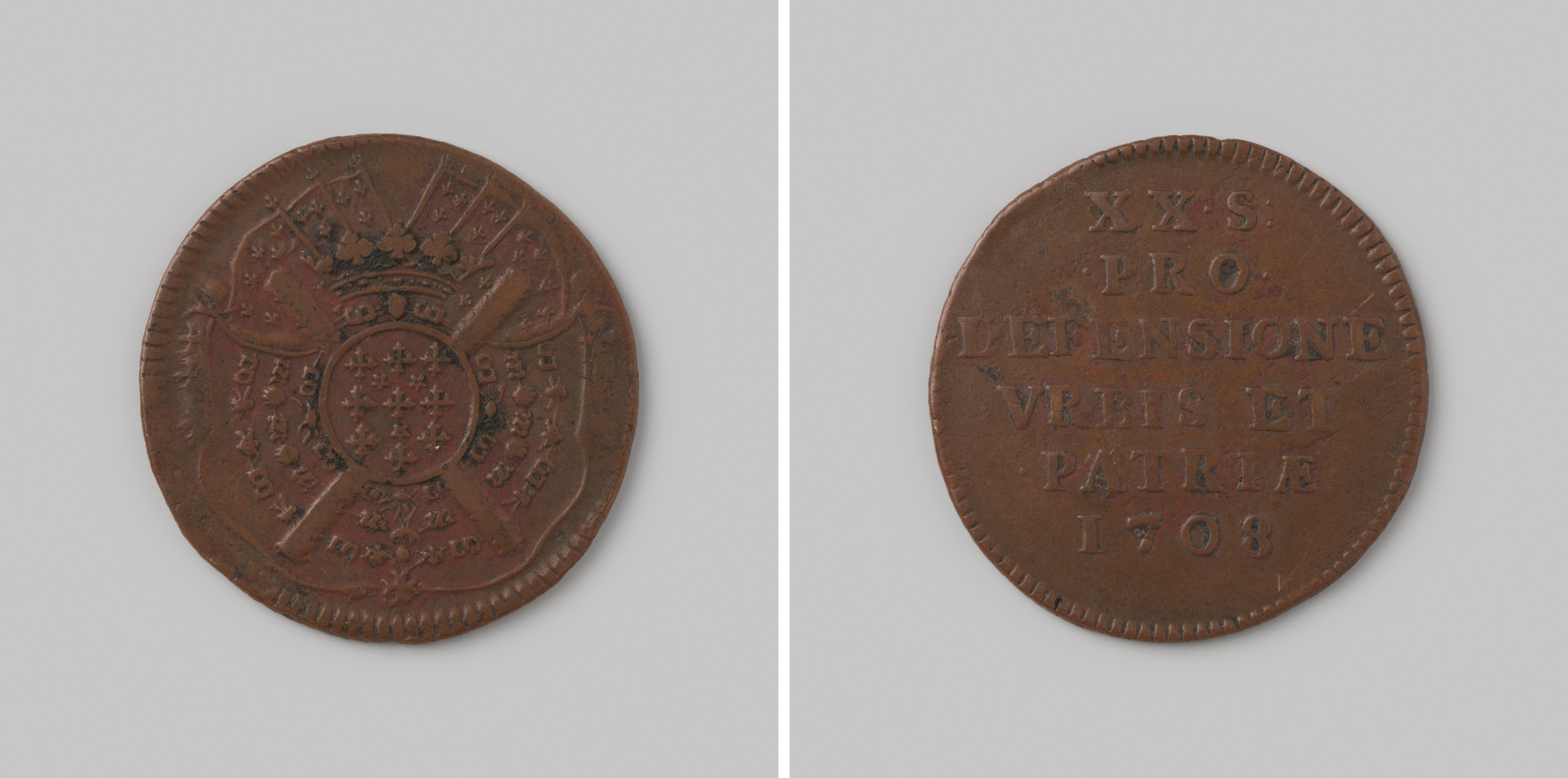 Twintig stuiver, noodmunt uit Rijsel (Lille), 1708
