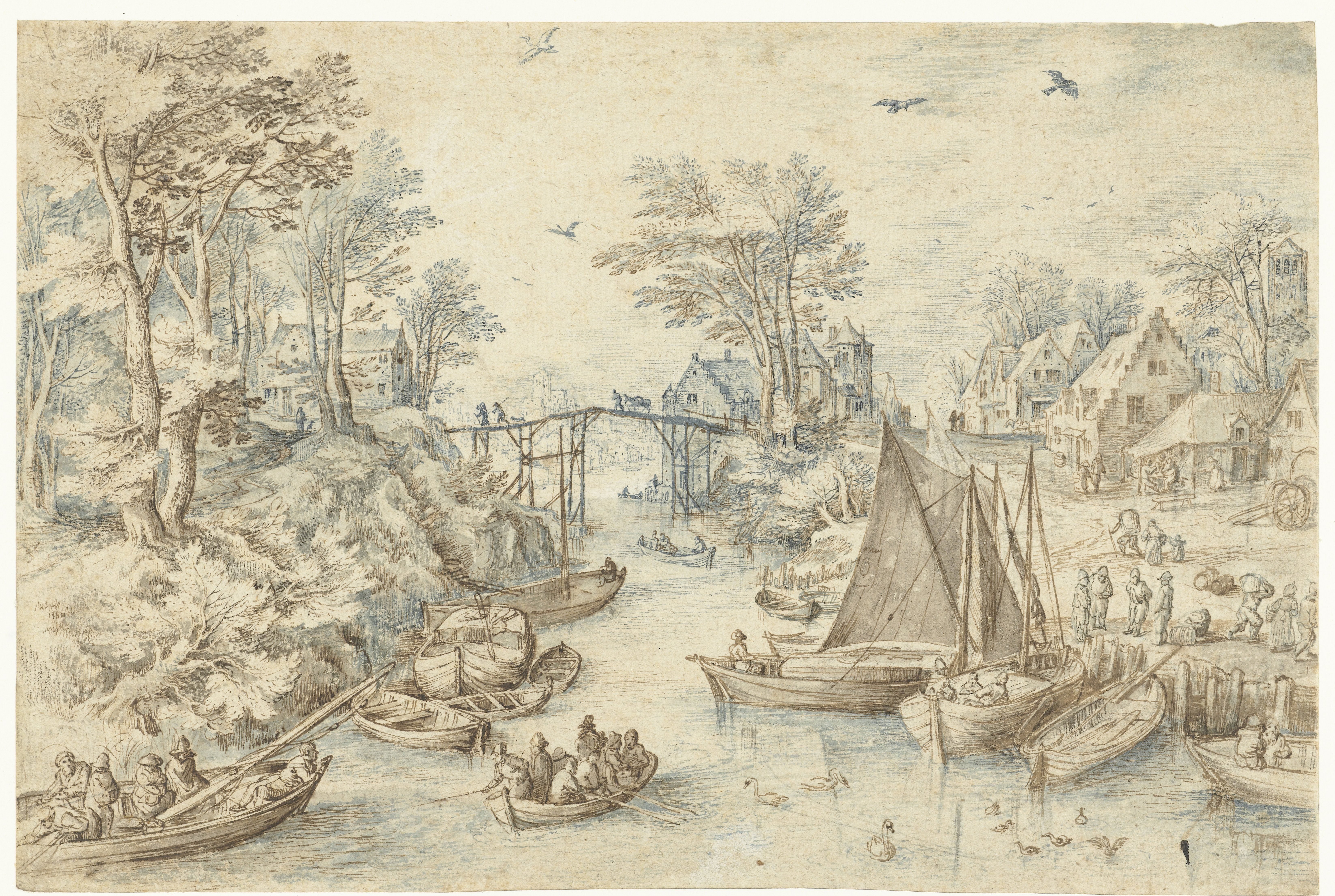 Dorp, doorsneden door een druk bevaren rivier