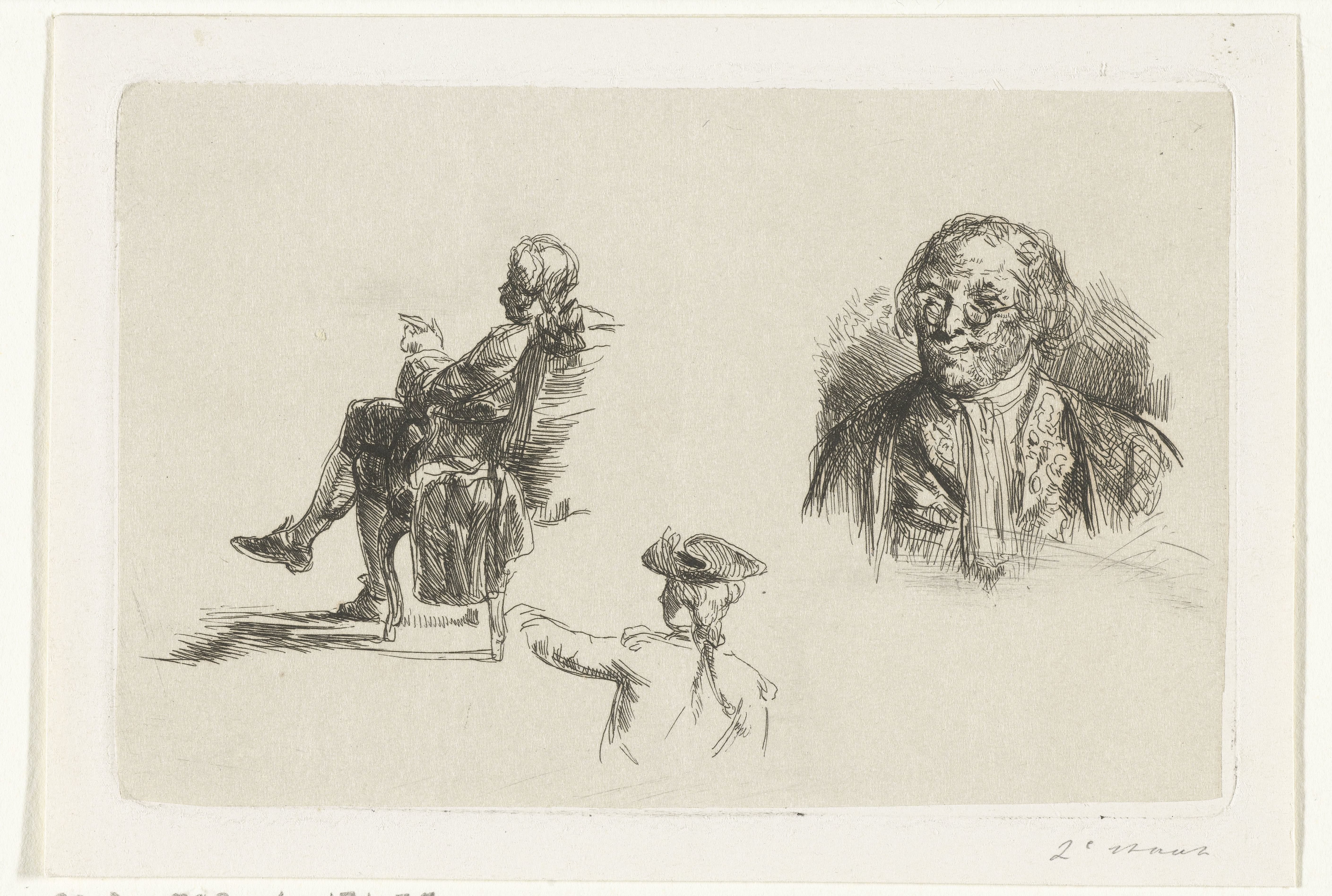 Studieblad met drie figuren