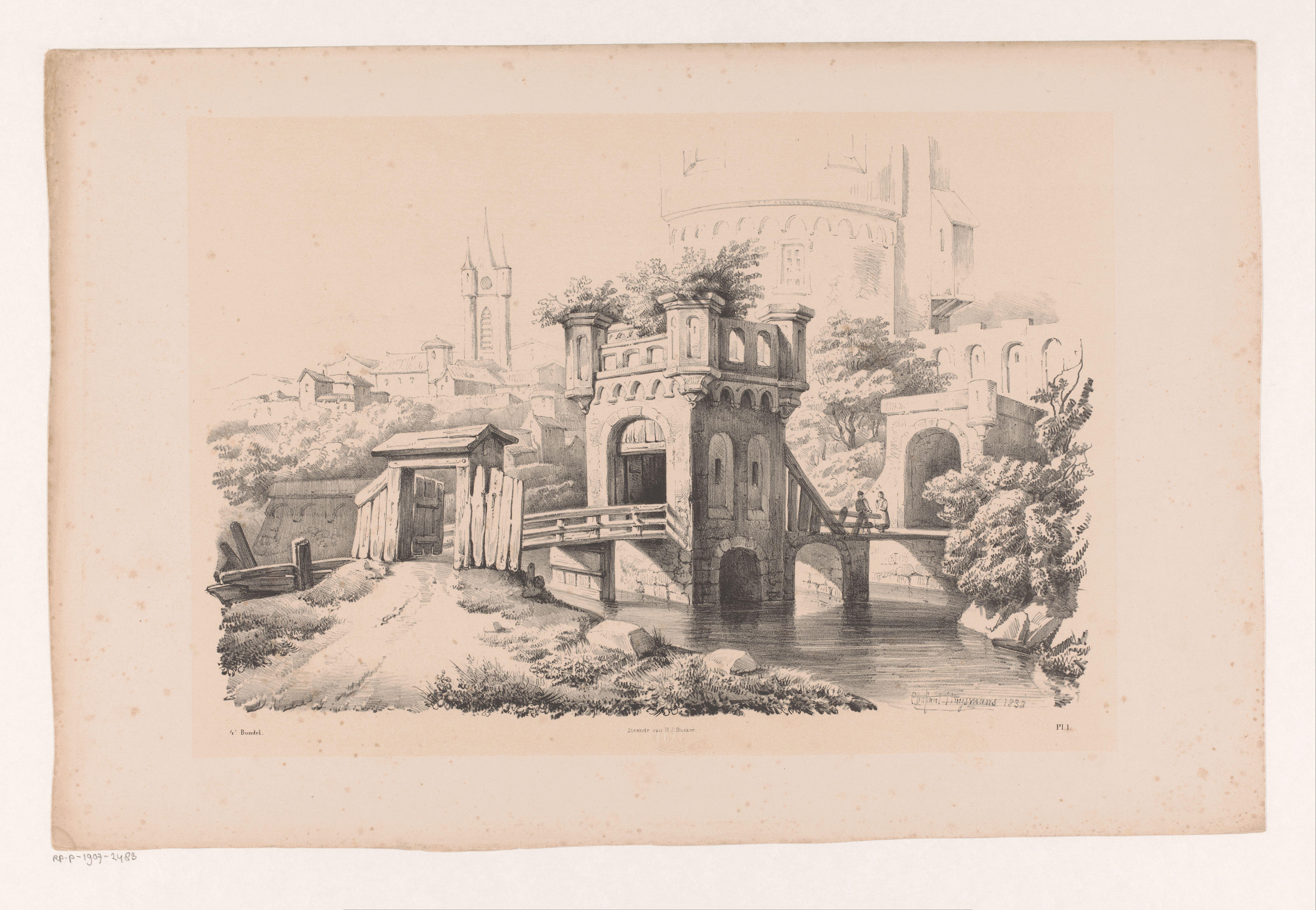 Brug met begroeide toren