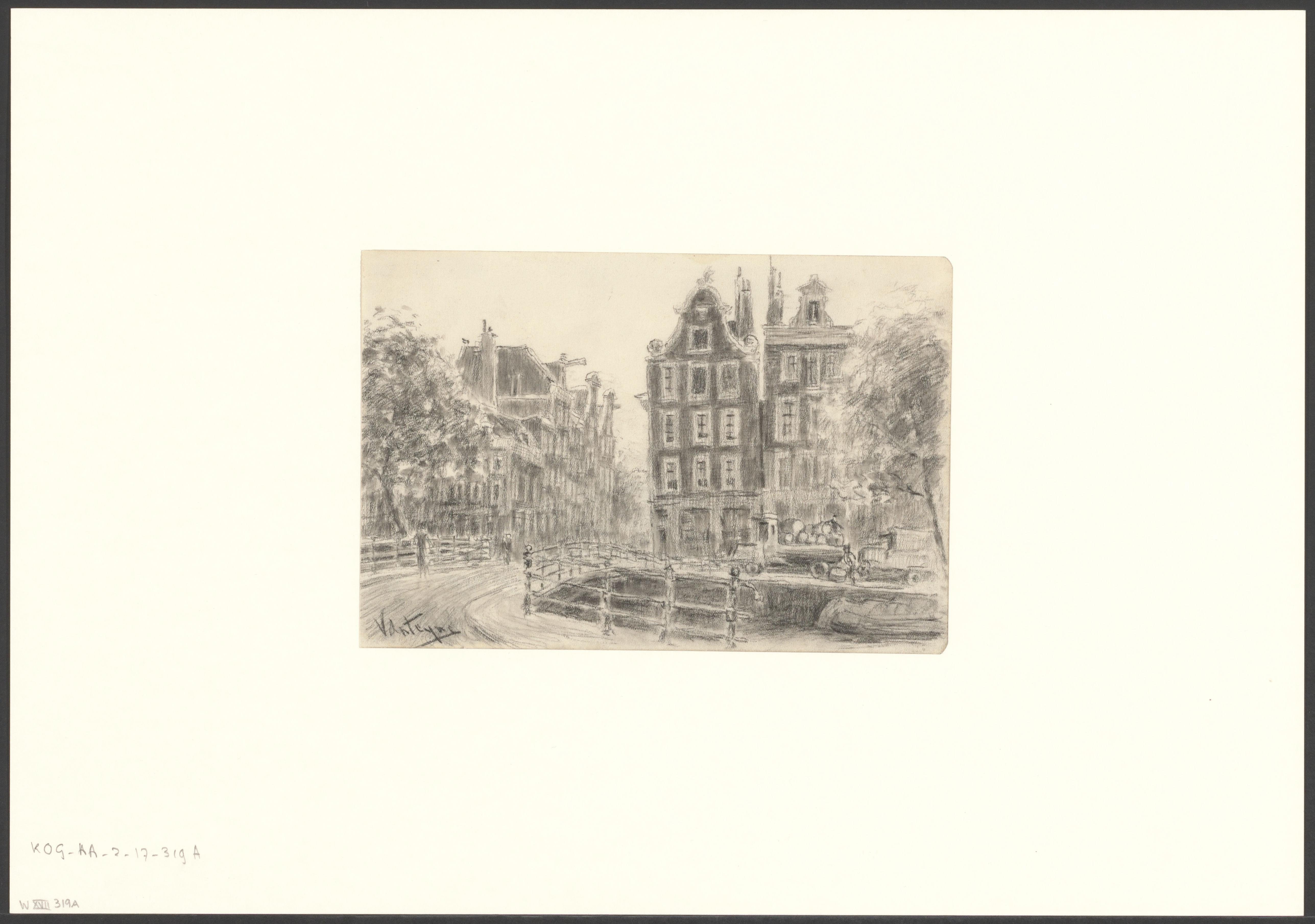 Gezicht op een brug over het Singel voor de Oude Spiegelstraat