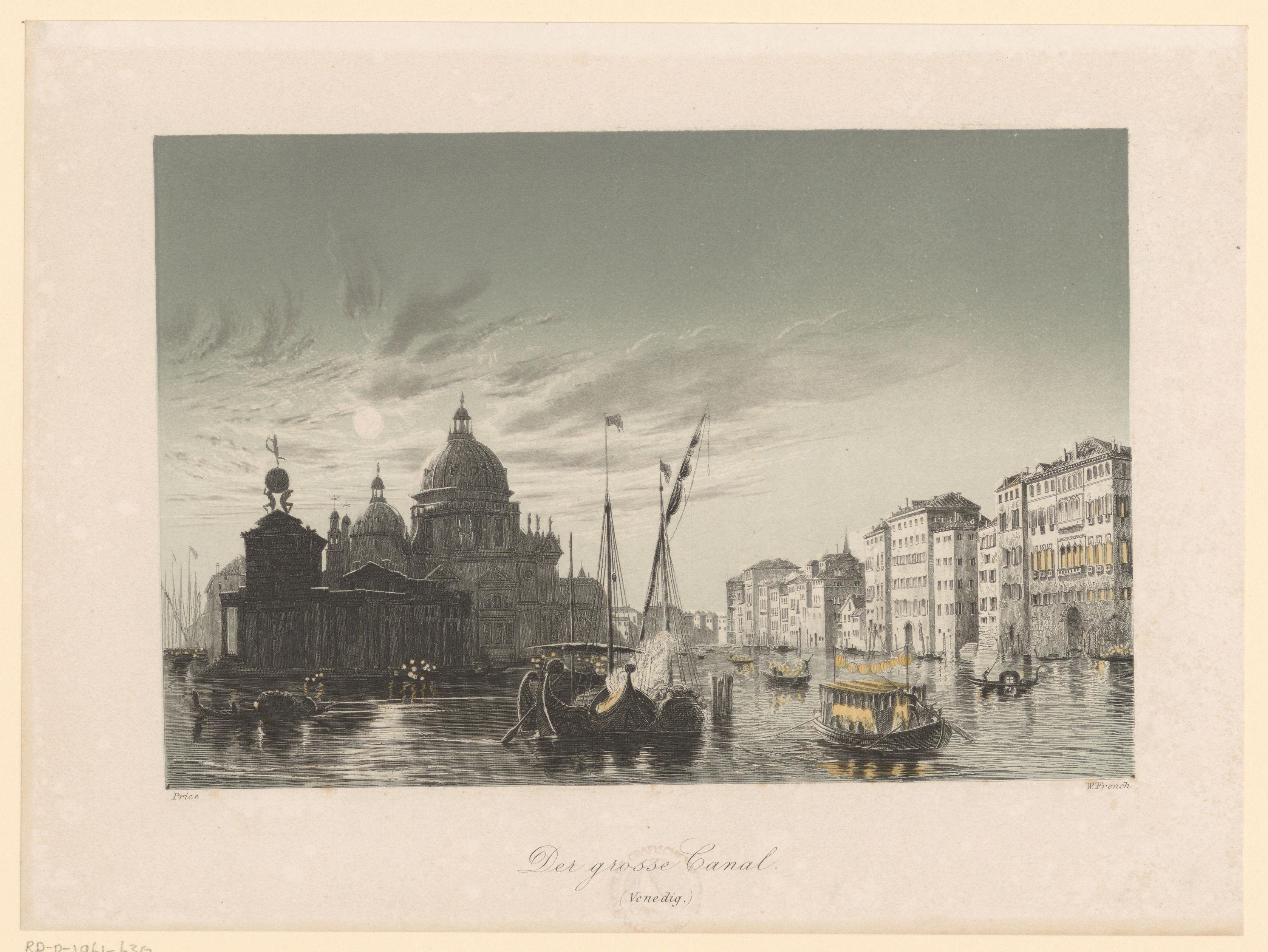 Gezicht op het Canal Grande en de Basiliek van Maria della Salute in maanlicht