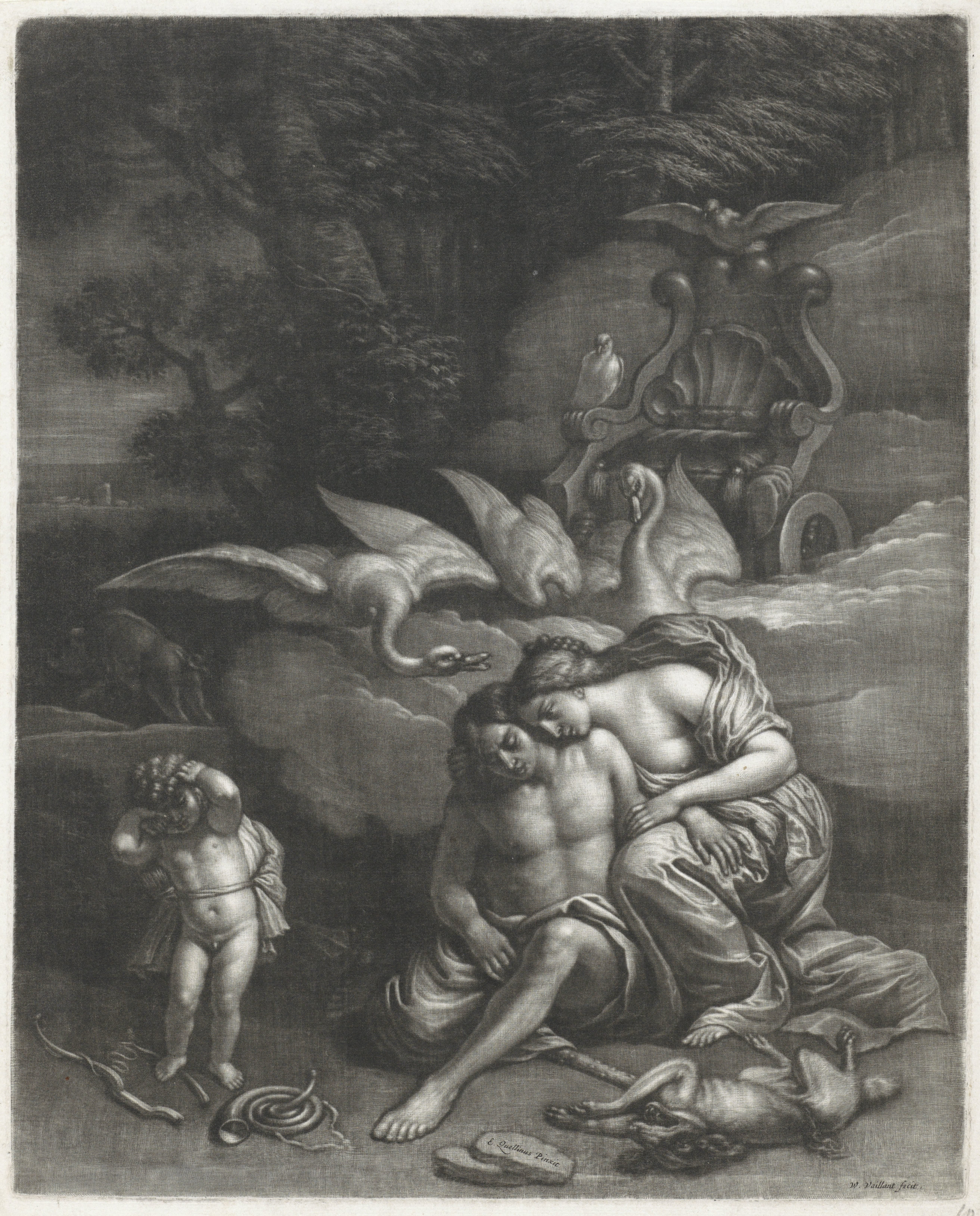 Adonis sterft in de armen van Venus