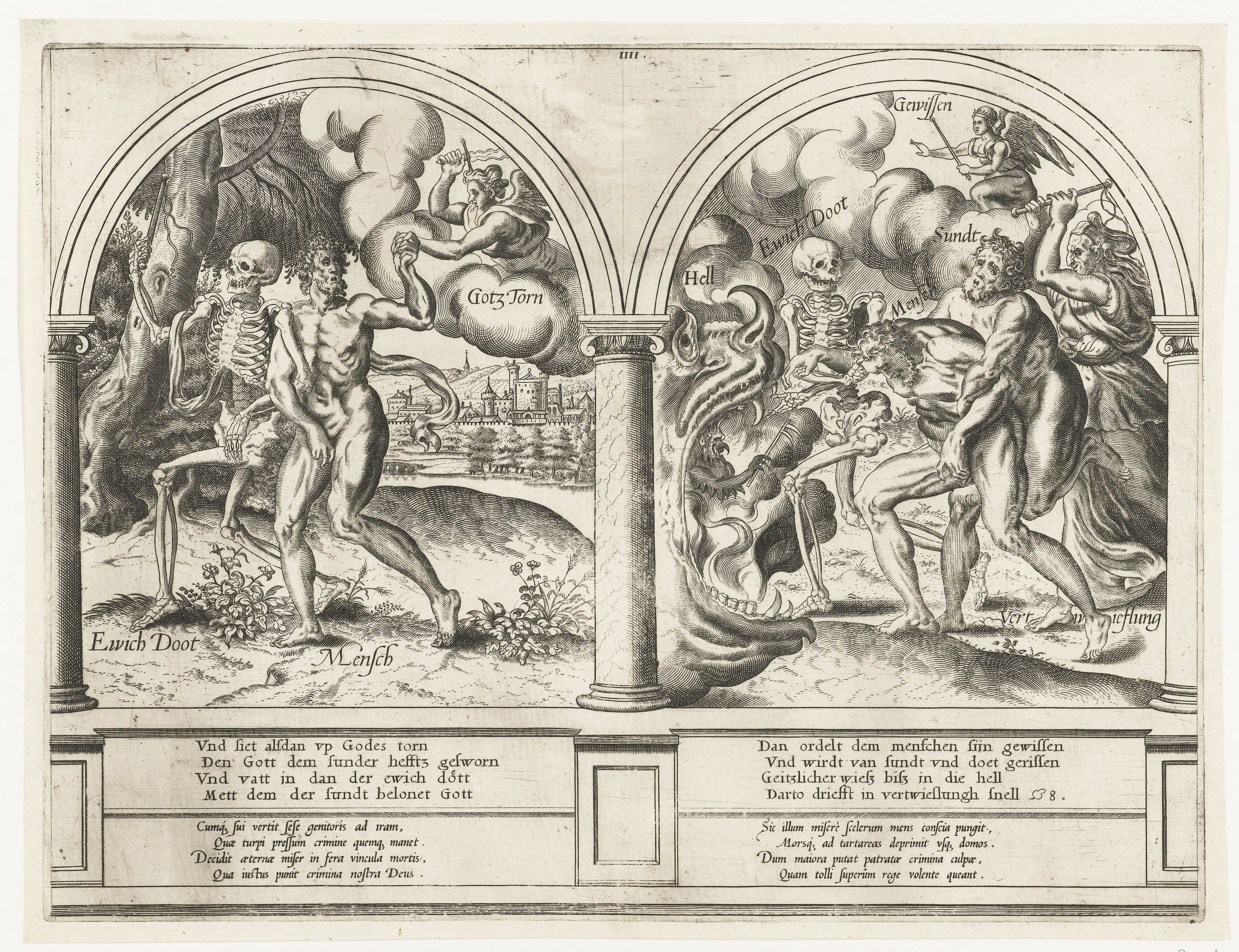 De zondige Mens door Gods toorn tot de hel gedreven