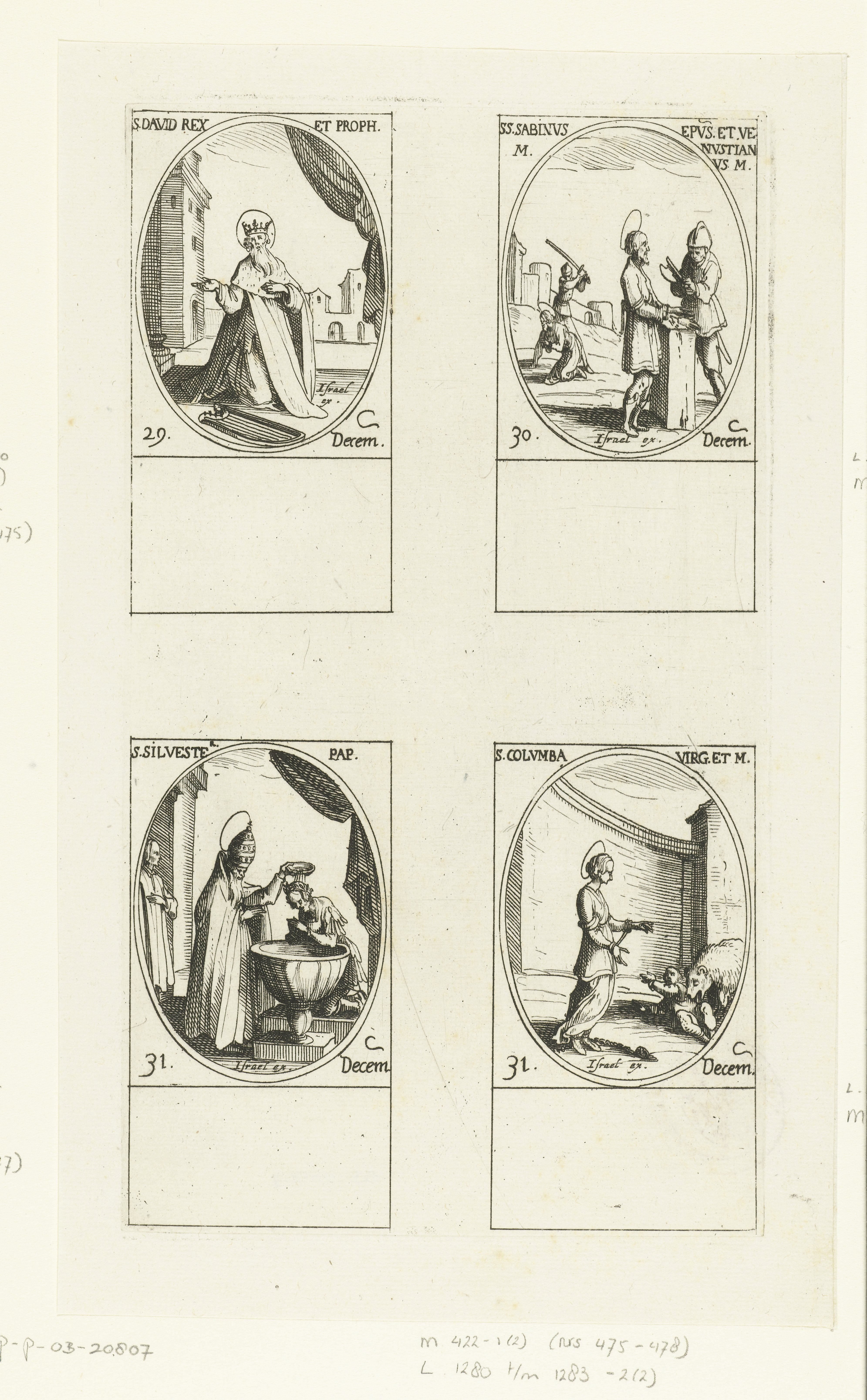 Heilige David, Heilige Sabinus en Heilige Venustianus van Spoleto, Heilige Silvester I, Heilige Columba van Sens (29-31 december)