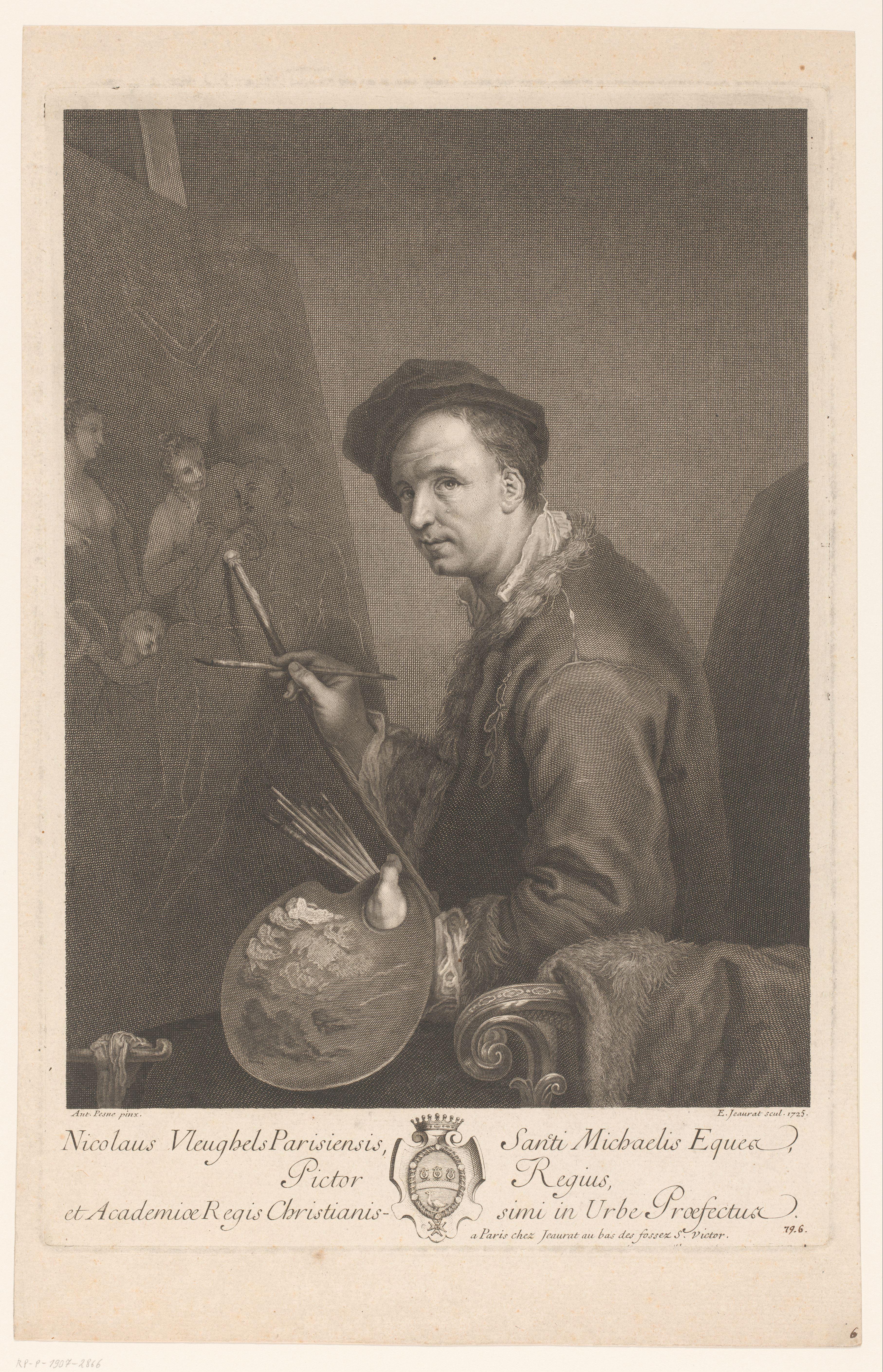 Portret van Nicolas Vleughels aan zijn schildersezel