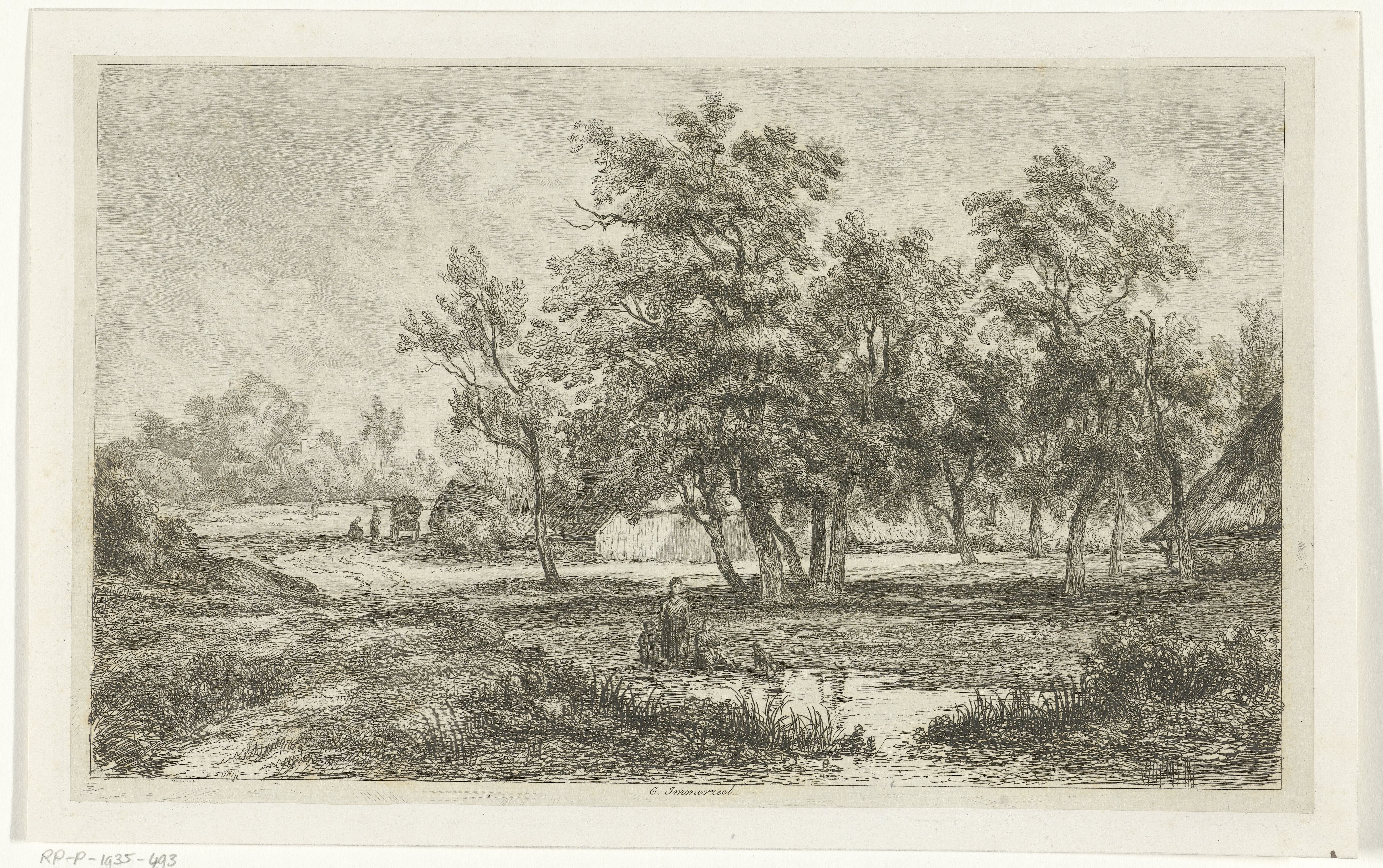 Landschap met boerderij tussen de bomen