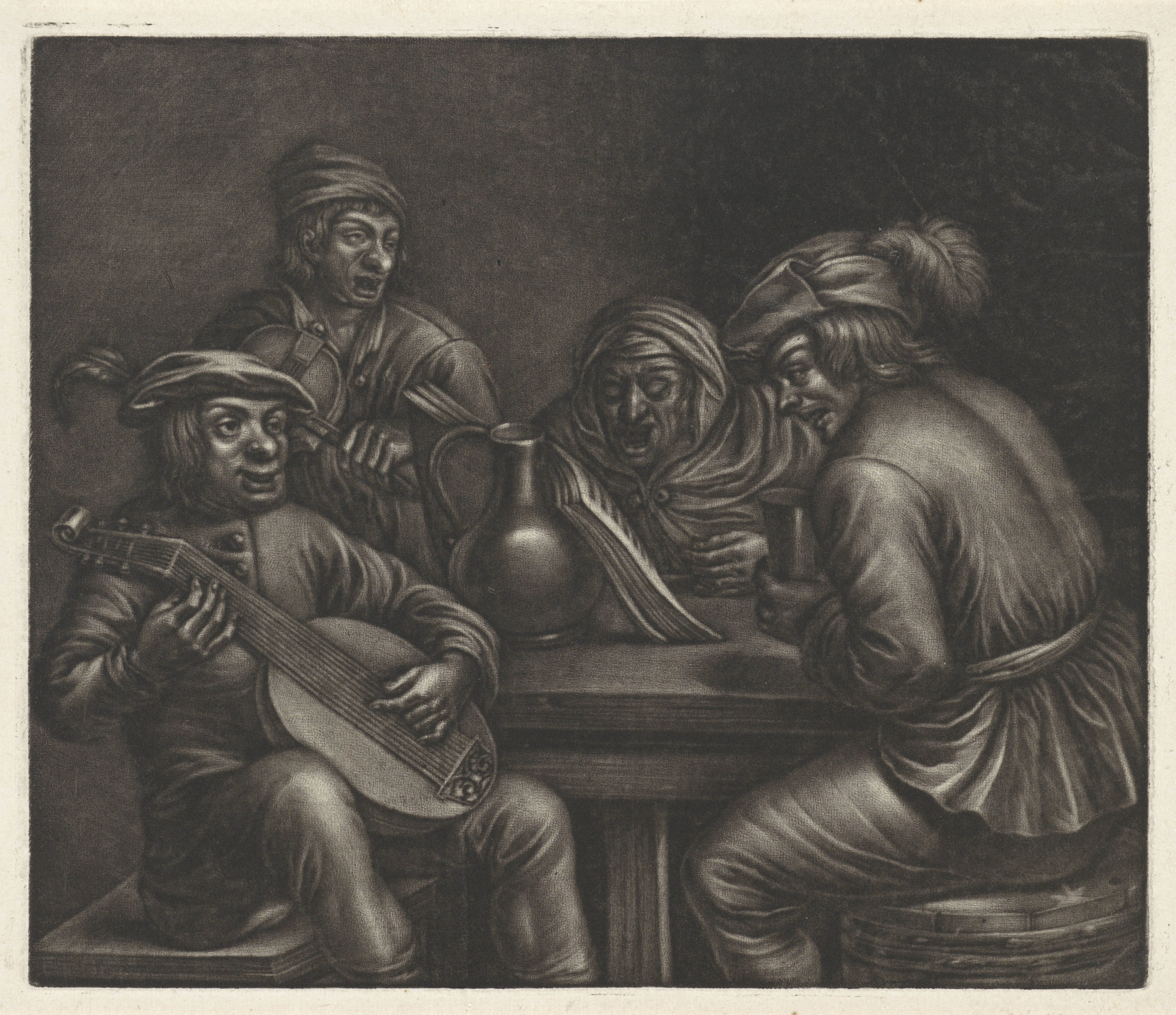 Musicerende mannen aan een tafel
