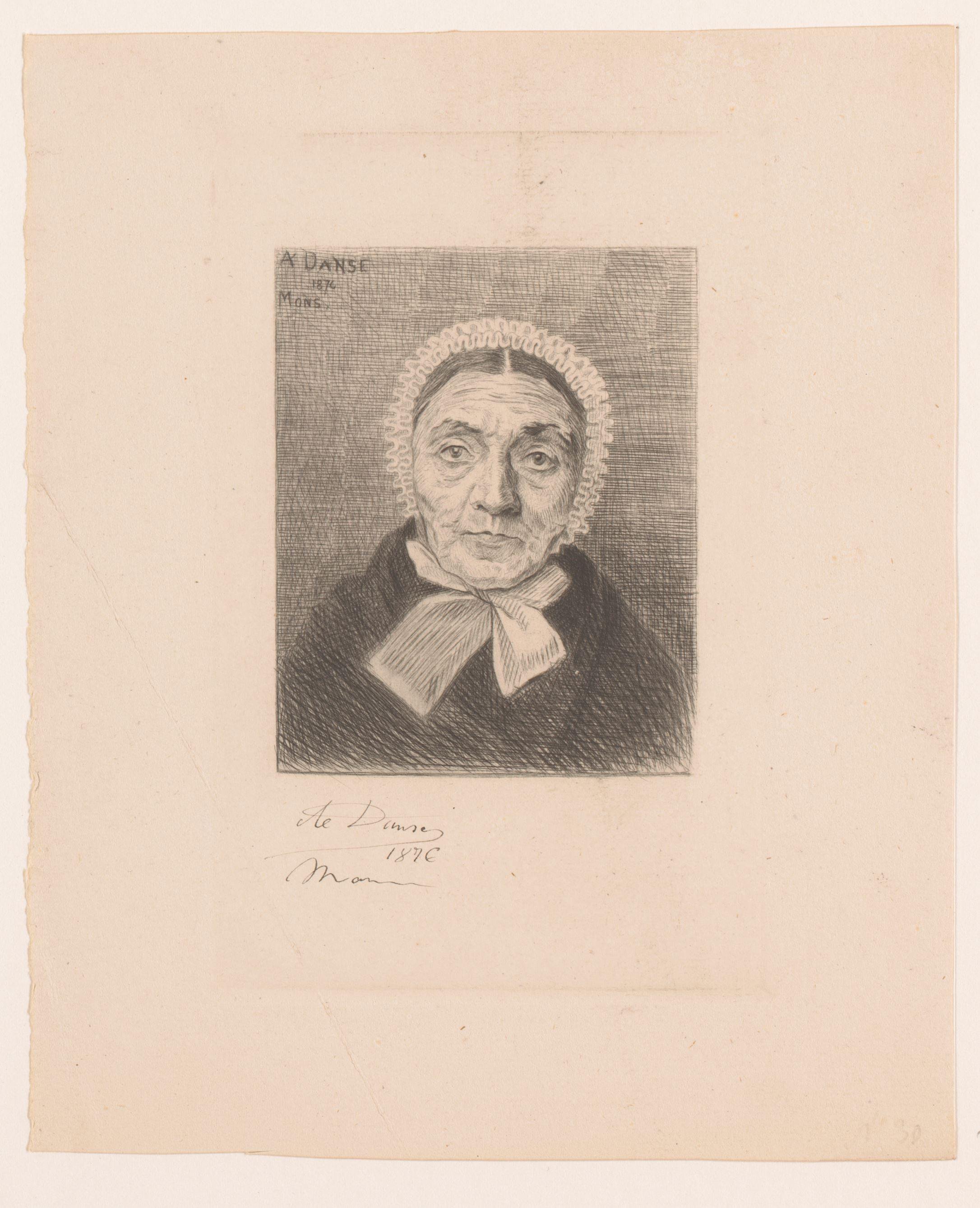 Portret van een onbekende oude vrouw met witte muts