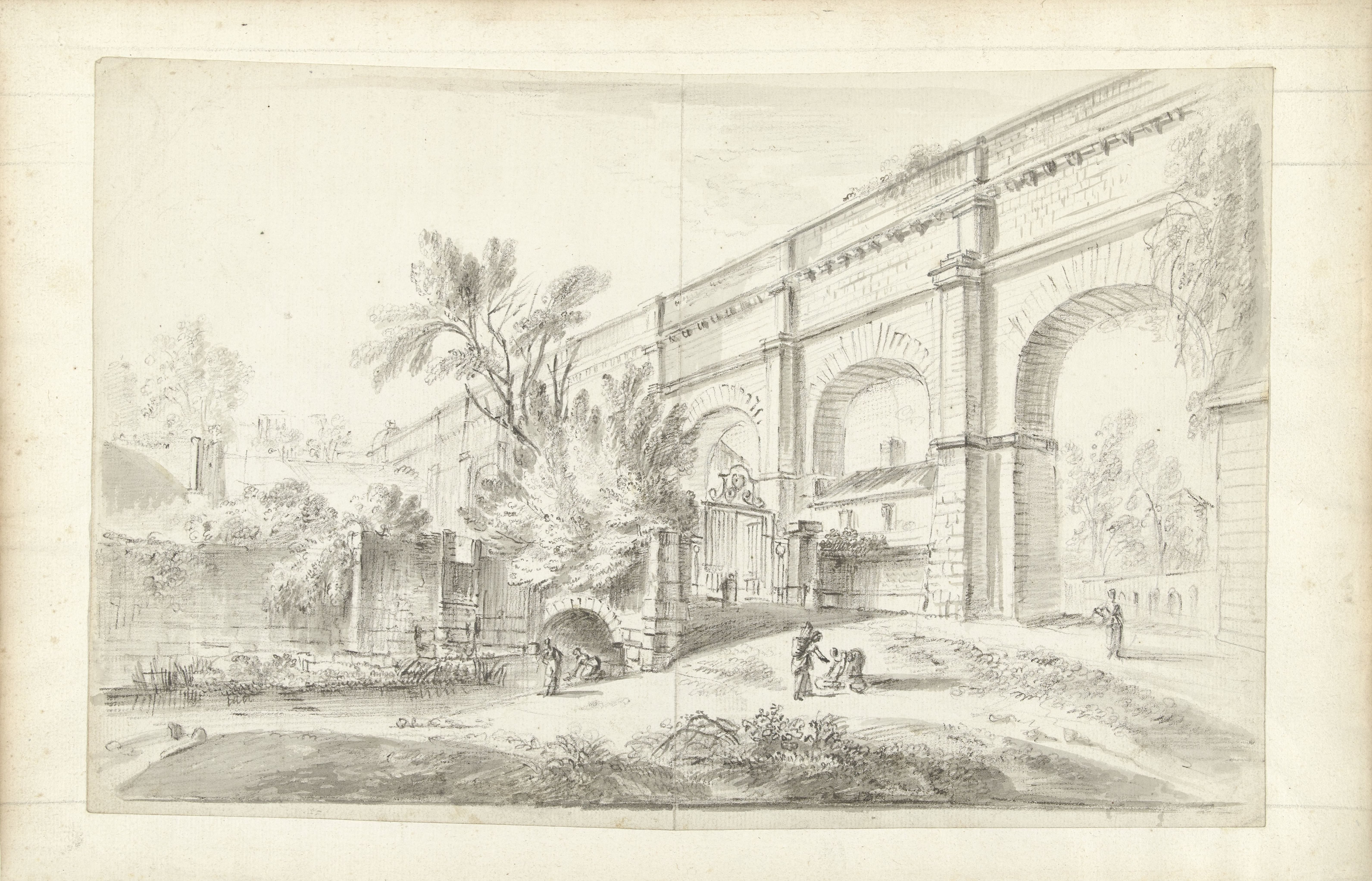 View of the aqueduct of Arcueil with figures